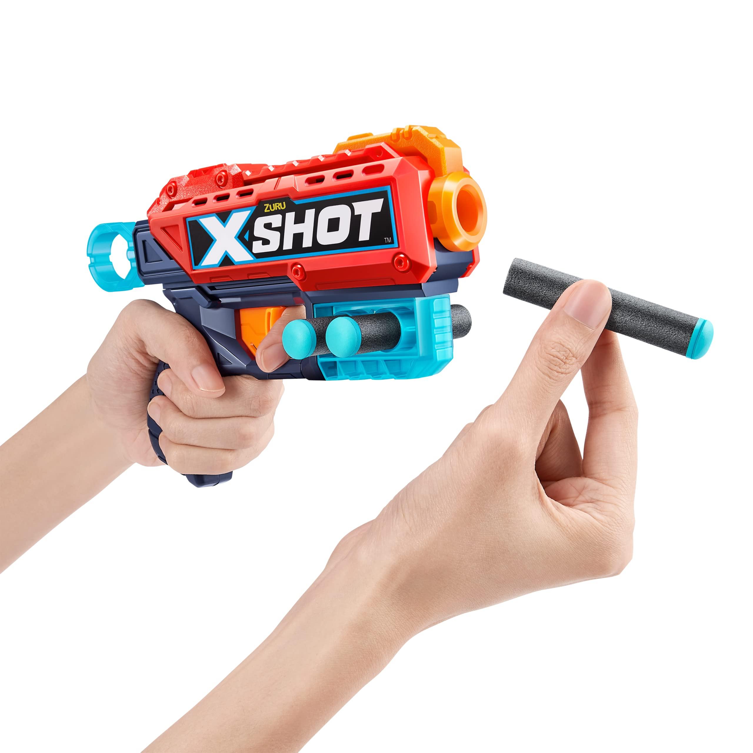 XShot Excel 2 Reflex 6 + 2 Kickback (4 Pack + 48 Darts + 3 Shooting Targets) by ZURU, X-Shot Red Foam Dart Blaster, Toy Blaster, Rotating Barrels, Toys for Kids, Teens, Adults (Red)