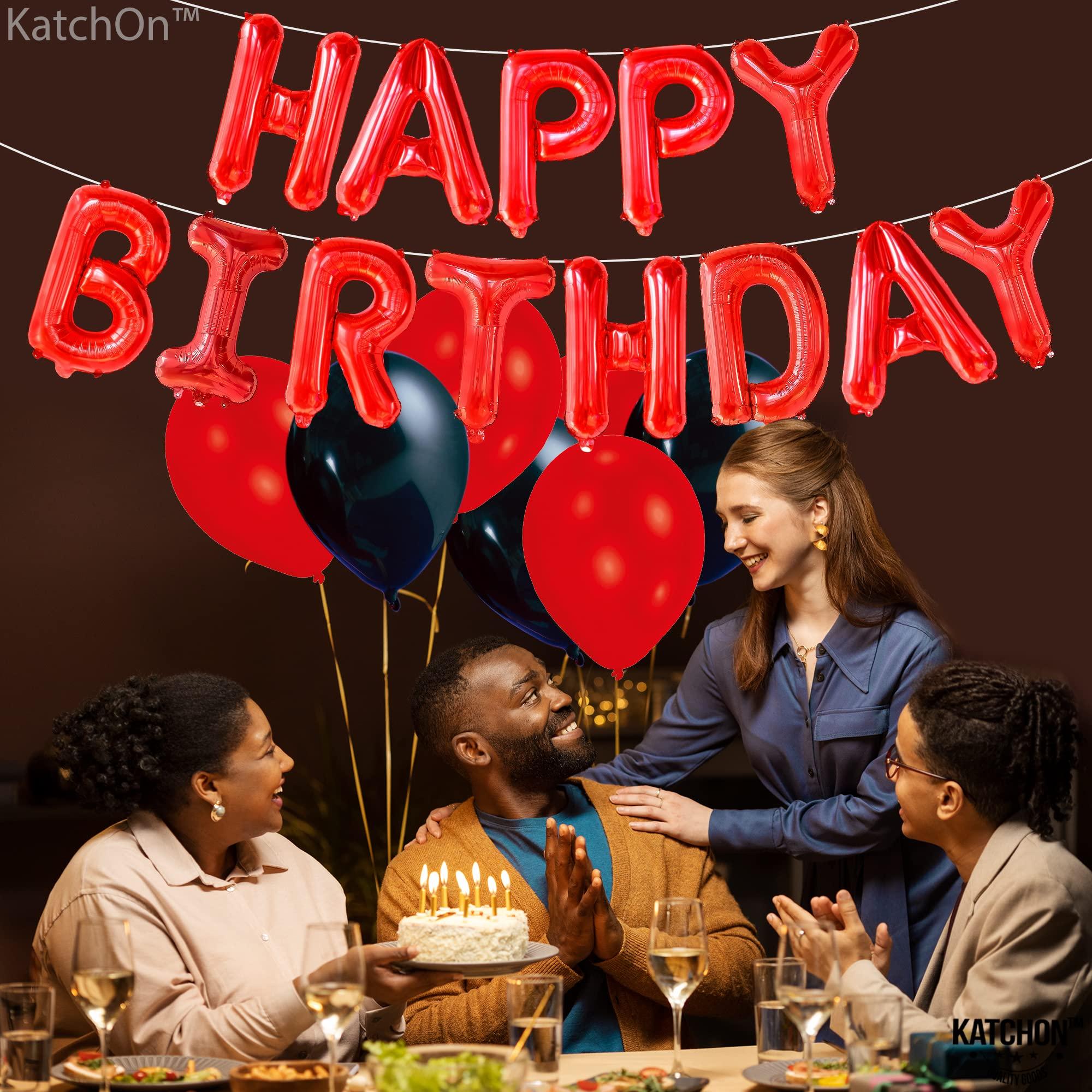 KatchOn KatchOn, Red Happy Birthday Balloon Banner - 16 Inch | Happy Birthday Banner Red, Happy Birthday Balloons Letters | Happy Birthday Foil Balloons | Happy Birthday Red Balloons, Red Birthday Decorations