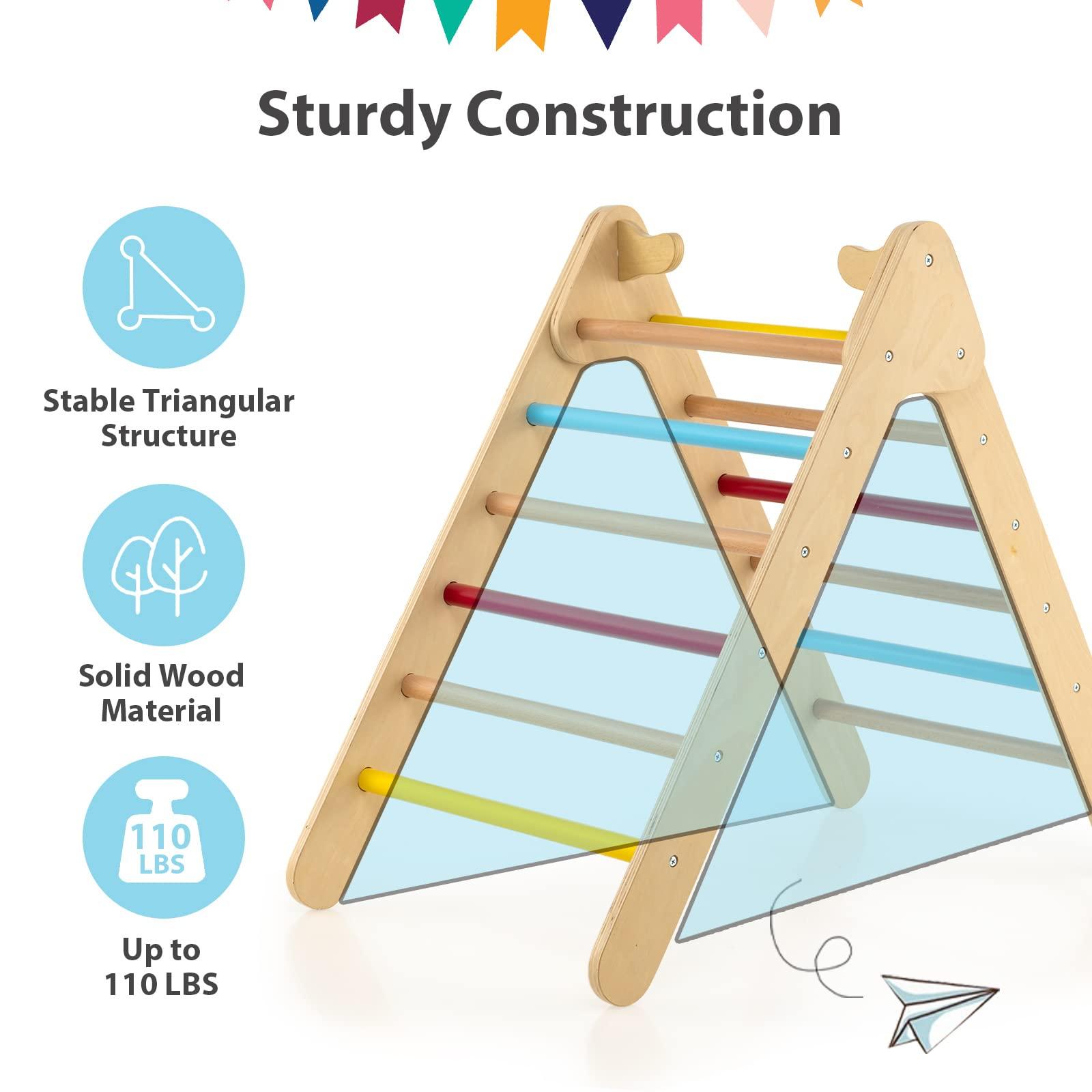 Olakids OLAKIDS Pikler Triangle Set 2 in 1 Climbing Toys for Toddlers Foldable Wood Montessori Baby Jungle Gym with Ladder Ramp Slide Kids Indoor Playground Activity Play Structure