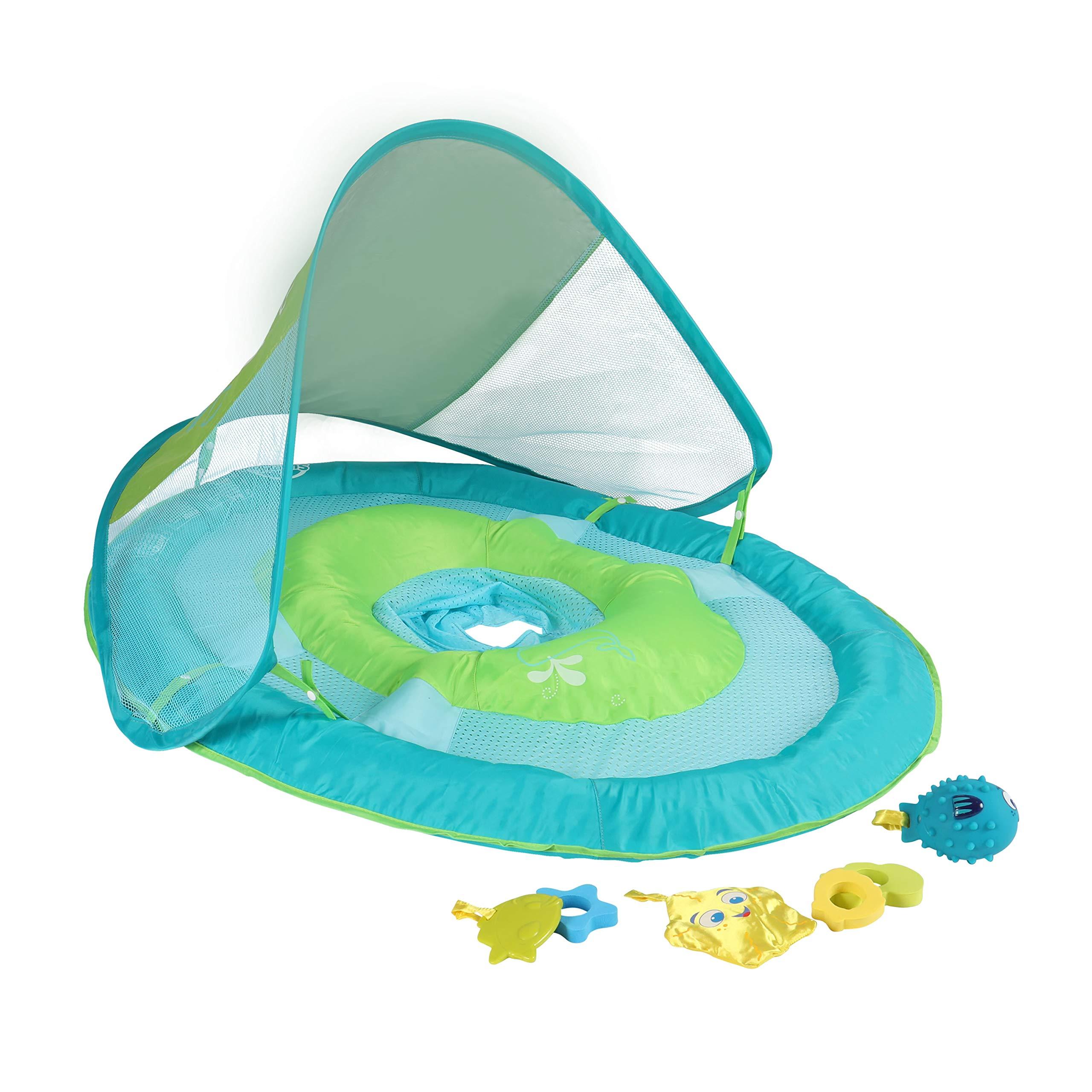 SwimWays SwimWays Baby Spring Float with Canopy - Inflatable Float for Children with Detached Floating Toys and UPF Sun Protection - Aqua/Green