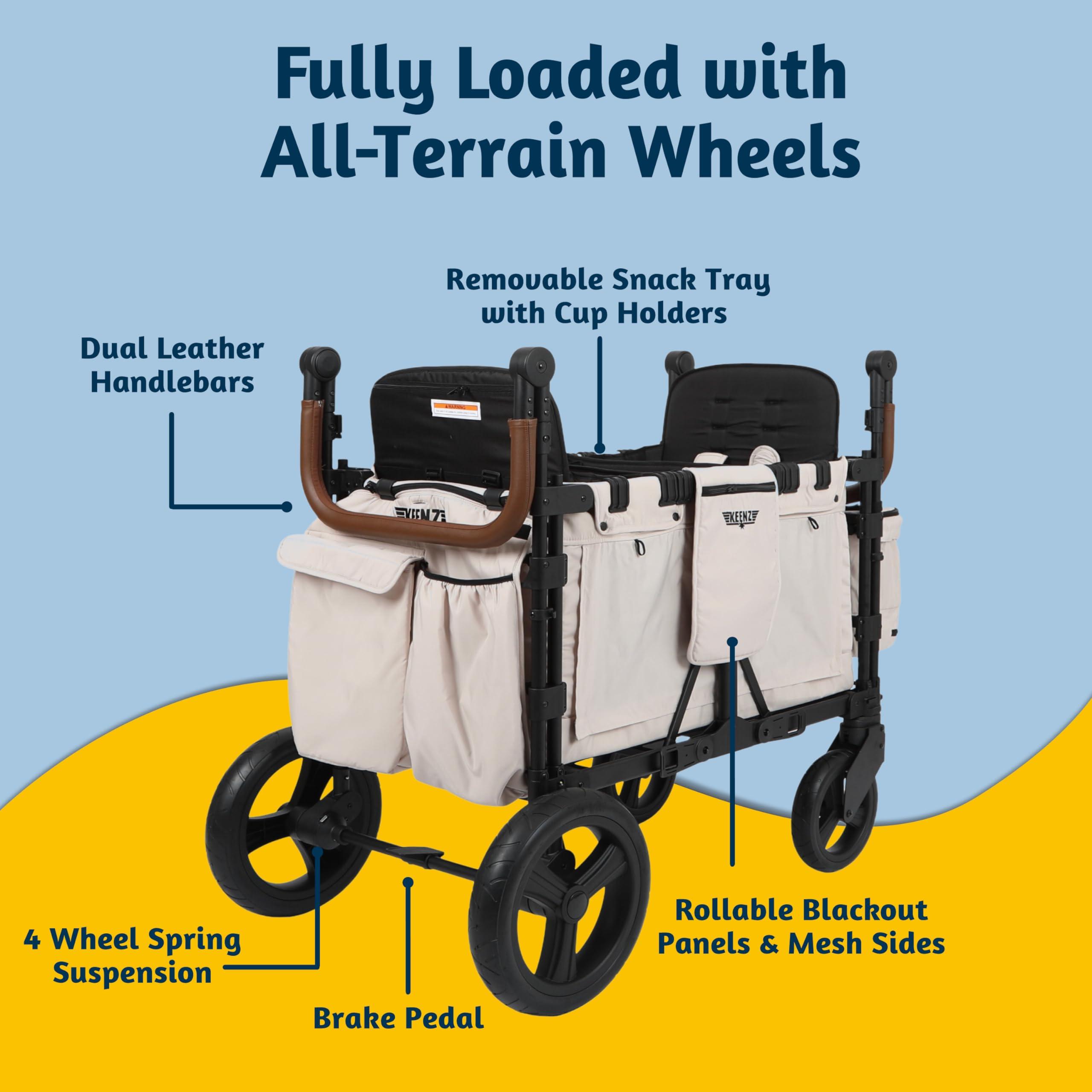 Keenz Keenz XC 2.0 - Luxury Comfort Stroller Wagon | Foldable 2 Passenger Double Seater with Adjustable Canopy | Cream