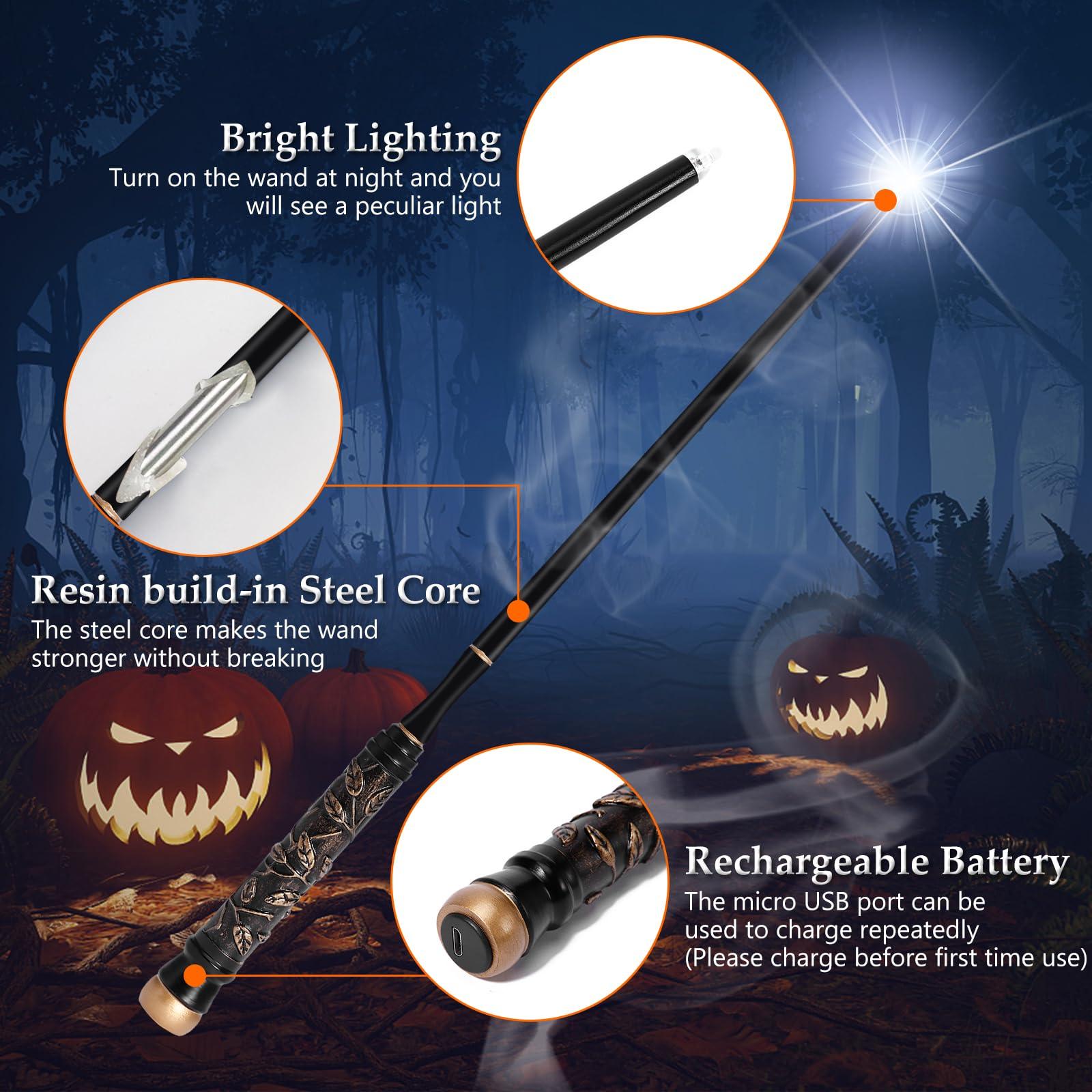 ChampWe ChampWe Light Up Magic Wizard Wand Rechargeable Illuminating Toy for Kids Witch Collection Cosplay Accessories with Spellbook and Gift Box (Foliage)