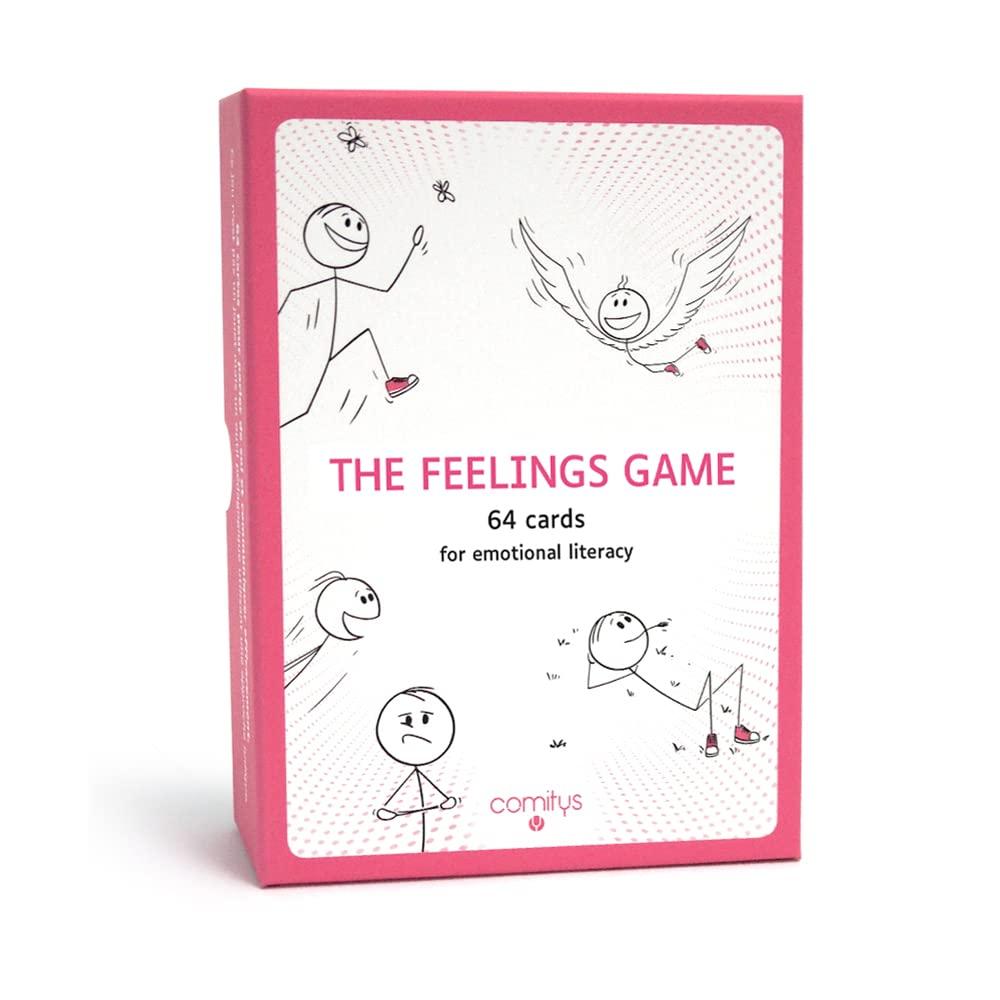 Comitys The Feelings Game | 64 flashcards for emotional literacy | Non-Violent Communication Teaching Tool | 177 Feelings States to Discover