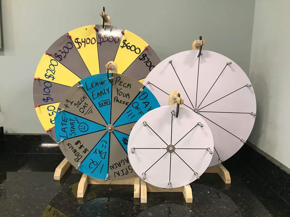 CHWAREHOUSE CHWAREHOUSE WOODWELL 20-Inch DIY Dry Erase Spin Wheel, 12 Slots with Wood Design for Desktop Kids Carnival Prize Wheel Game and DIY Editable Spin Wheel Design Markers and Eraser Included