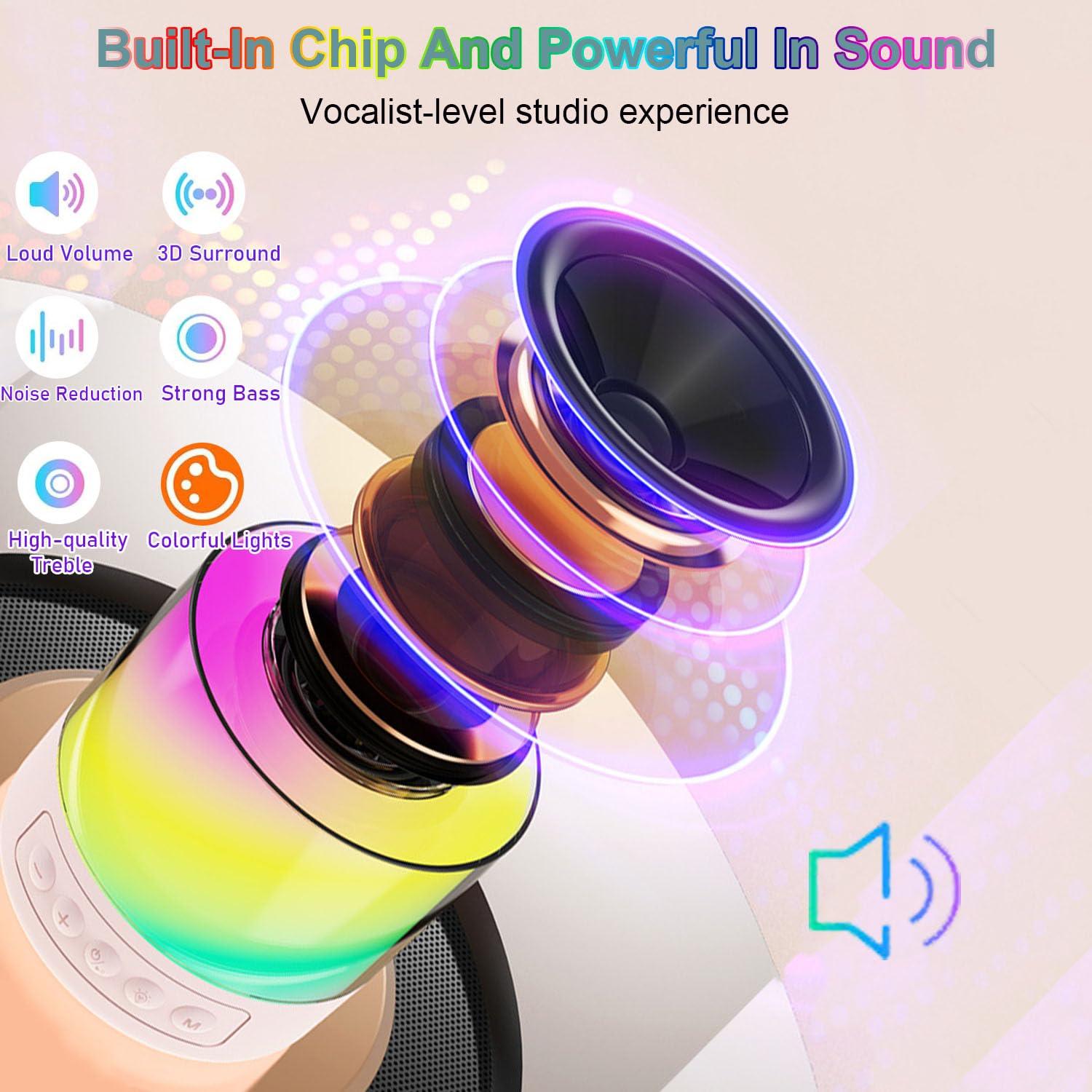PUSHIZHIGUANG Mini Karaoke Machine for Kids Adults, Portable Bluetooth Karaoke Speaker with Wireless Microphone and LED Color Lights for Home Birthday Party for Girls or Boys Ages 4, 5,6,7,8,10+ (Pink, 1 Mic)