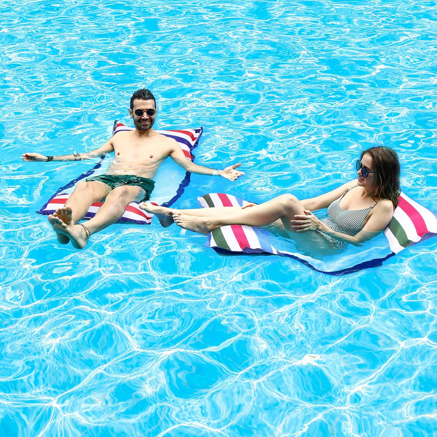 FindUWill FindUWill Fabric Pool Hammock Floats, XL, 2Pack Inflatable Water Hammocks Floaties 4-in-1 (Saddle, Lounge Chair, Hammock, Drifter), Pool Float Lounger for Adults