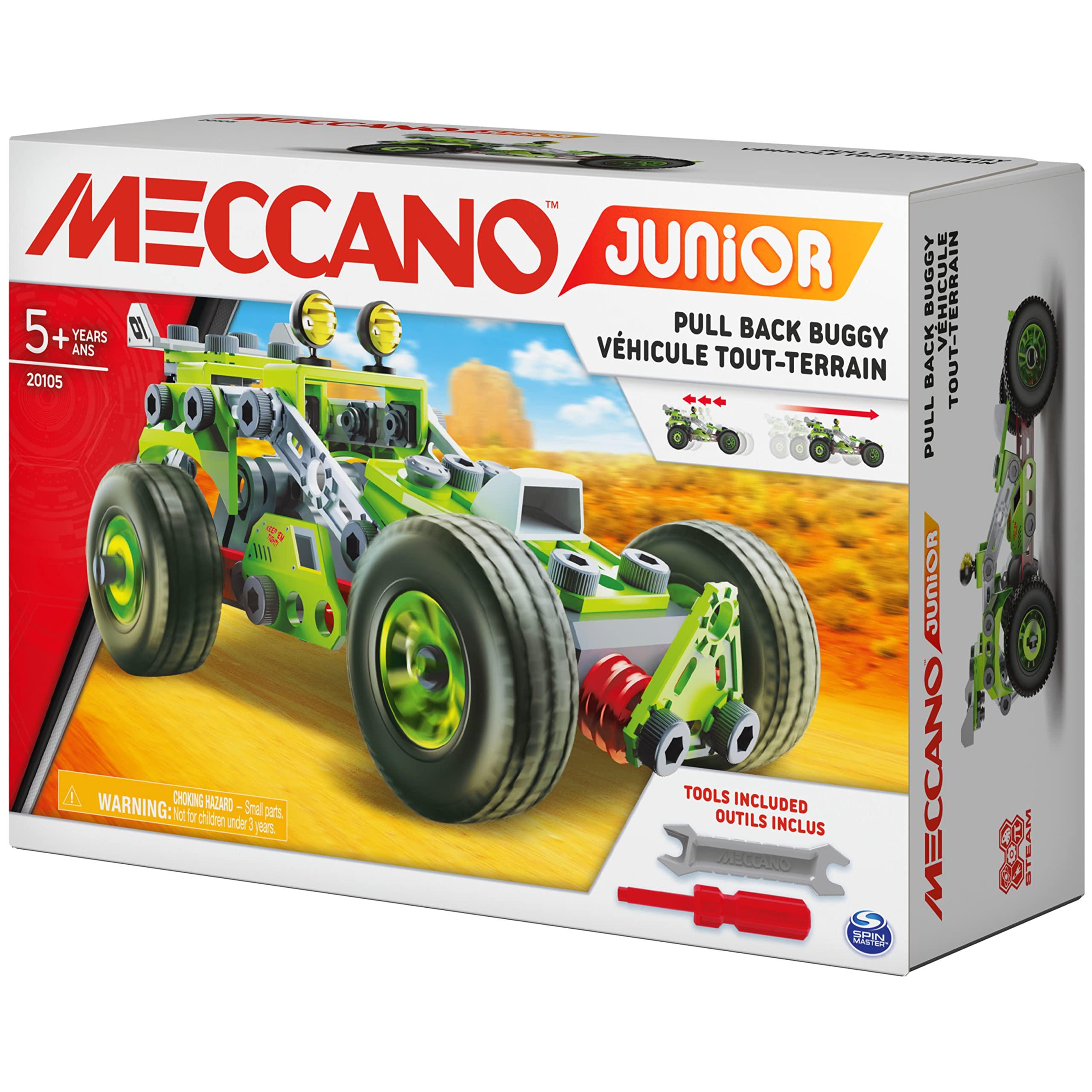 Meccano Meccano Junior, 3-in-1 Deluxe Pull-Back Buggy STEAM Model Building Kit, for Kids Aged 5 and Up