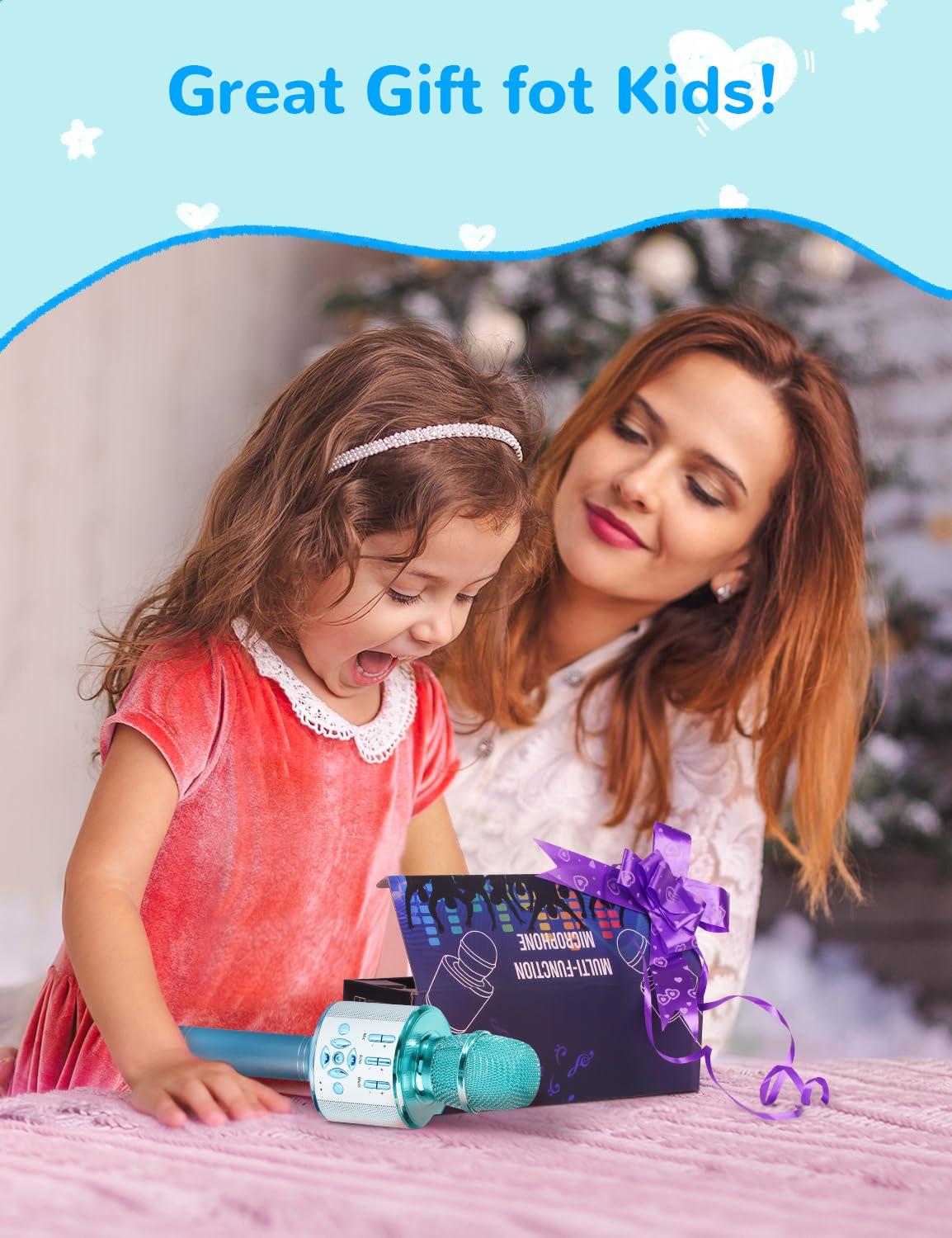 Amazmic Amazmic Kids Karaoke Microphone Machine Toys for Girls Bluetooth Microphone with LED Light, Birthday Gift for Girls Boys 3 4 5 6 7 8 9 10 11 12 Year Old Kids Toys(Blue)