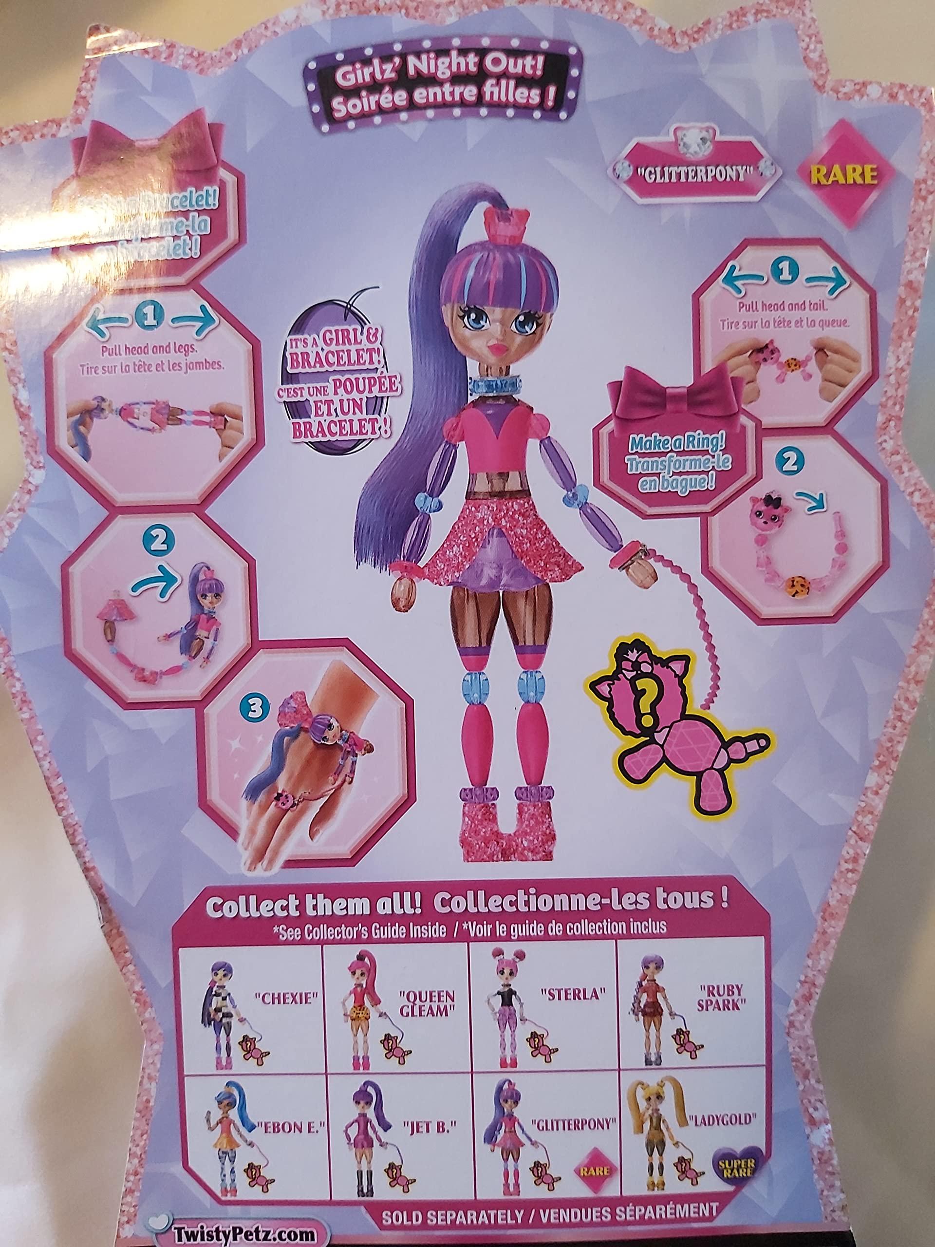 Spin Master Twisty Girlz Series 2 GlitterPony Transforming Doll to Bracelet with Mystery Twisty Petz