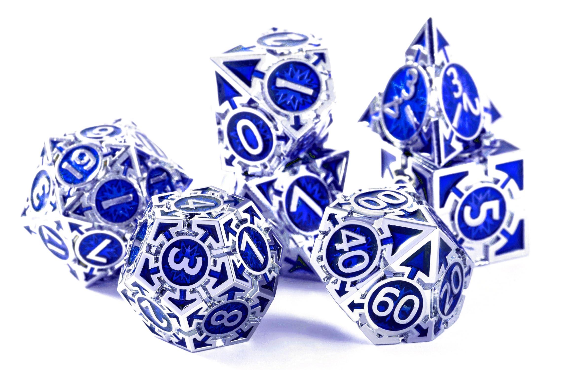 RULE DICE RULE DICE Metal DND Dice Set D&D Dungeons and Dragons Dice, Unique Polyhedral MTG RPG Role Playing D and D Dice Set, Weighted Solid Blue D & D Metal Dice with DND Dice Gift Box D20 D4 D12 D10 D% D8 D6