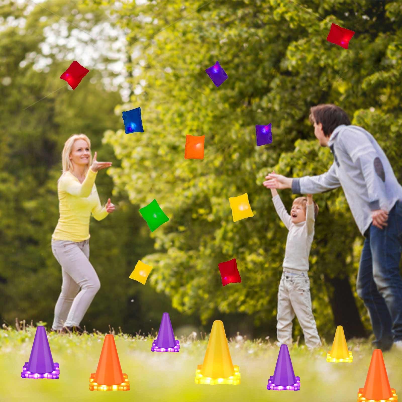 Whimtoyland 3-in-1 Carnival Games for Kids: Carnival Games with LED Lights 31 Pcs Outdoor Toys for Toddlers Ring Toss Game, Bean Bag Toss Game, Soft Plastic Cones, Yard Lawn Game for Family Party