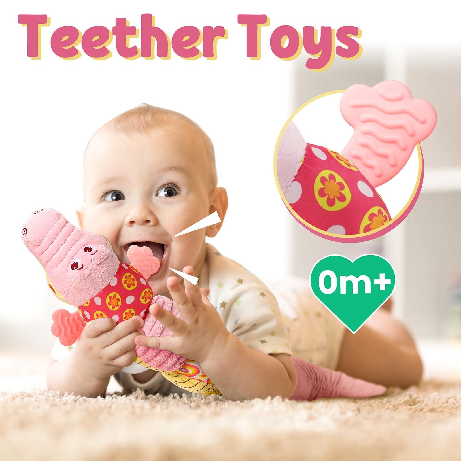 LIGHTDESIRE LIGHTDESIRE Baby Toys Musical Crocodile,Infant Toys Stuffed Animal Toys with Ruler Design and Ring Bell,Baby Teething Toys for Tummy Time Newborn Boys Girls 0 3 6 12 Months(Pink)