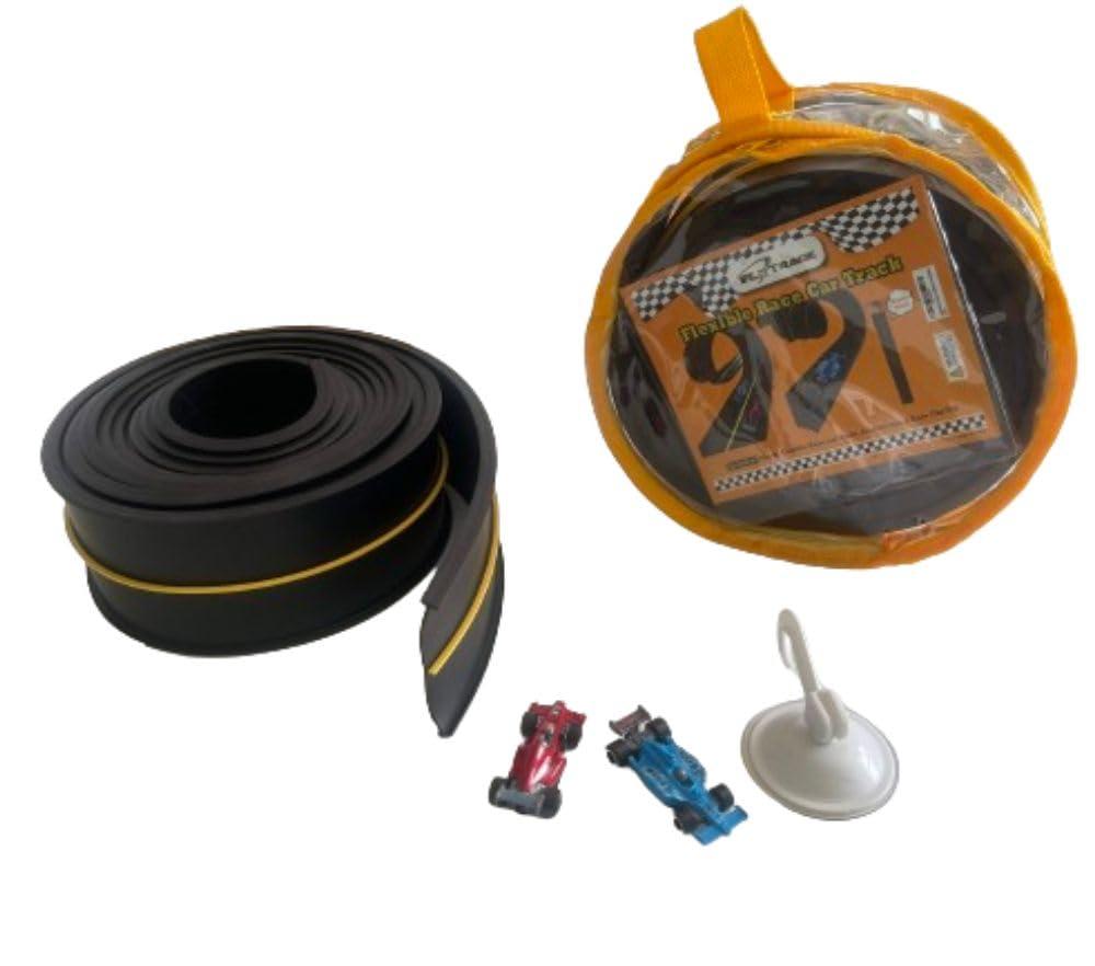 FLXTRACK FLXTRACK Flexible Race Car Track Set, with Pressure Suction Cup, 2 Small racecars, Zipup Storage Bag, Highly Flexible Two-Lane, Slot Car Race Tracks Set, DOUBLESIDED 5+ Meters Long, Montessori Toy