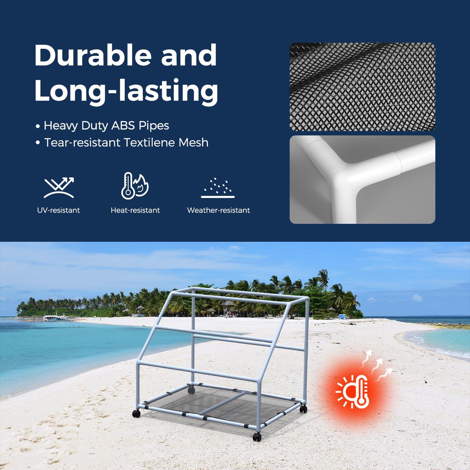 POOL FELLOWS POOL FELLOWS Pool Float Holder, Poolside Float Storage, Rust-Proof Float Rack, Anti-UV Float Organizer, Outdoor Pool Float Container for Floaties, Noodles, (Light Blue, Basic Plus)