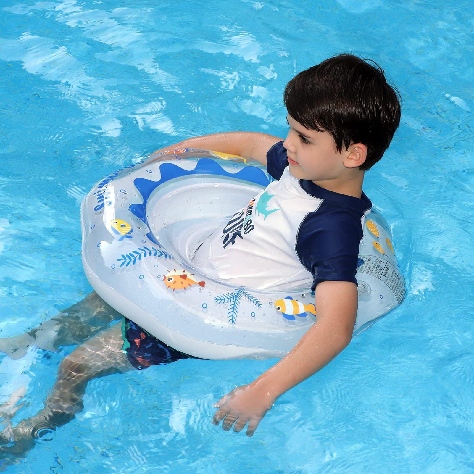 Swimbobo Swimbobo Inflatable Baby Swimming Float with Safe Seat for Age 6-36 Months Toddler (White Ocean)