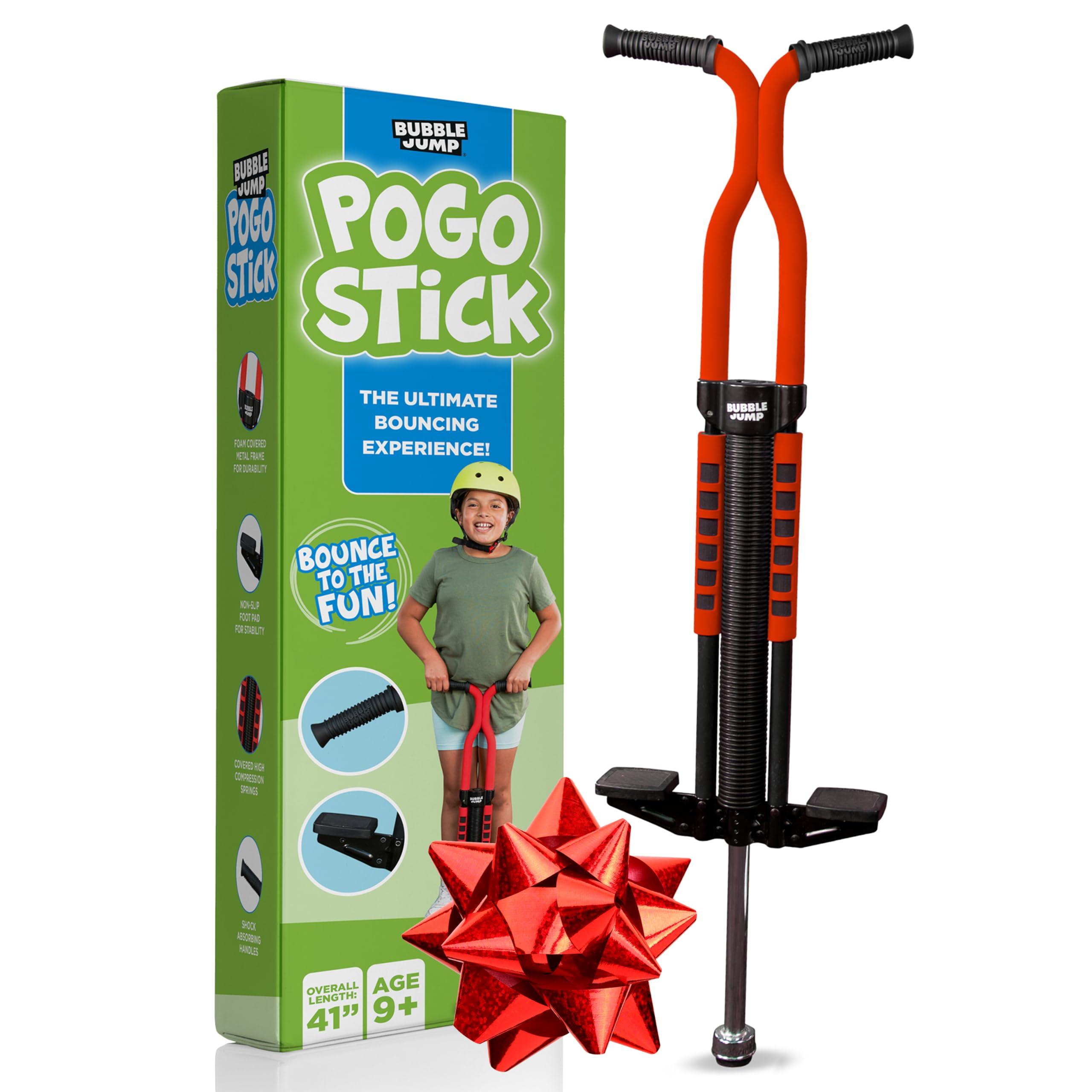 BUBBLE JUMP BUBBLE JUMP Pogo Stick for Kids Age 10 & up Red - for Boys, Girls, Teens & Adults 80 to 160 Lbs - Easy Grip Rubber Handle Master Jumper Pogo Sticks - High Jumping Kids Pogo Stick