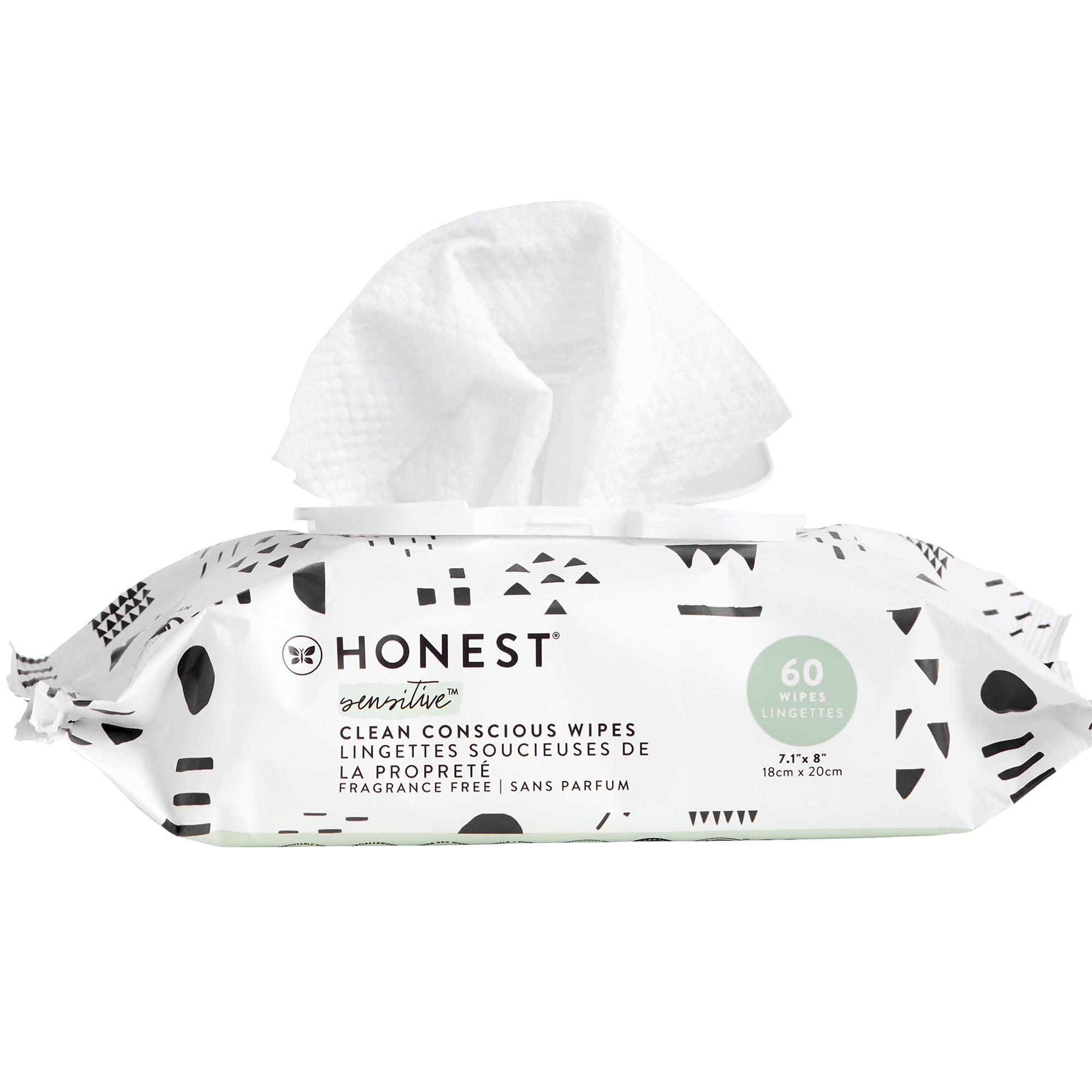 The Honest Company The Honest Company Clean Conscious Unscented Wipes | Over 99% Water, Compostable, Plant-Based, Baby Wipes | Hypoallergenic for Sensitive Skin, EWG Verified | Pattern Play, 60 Count