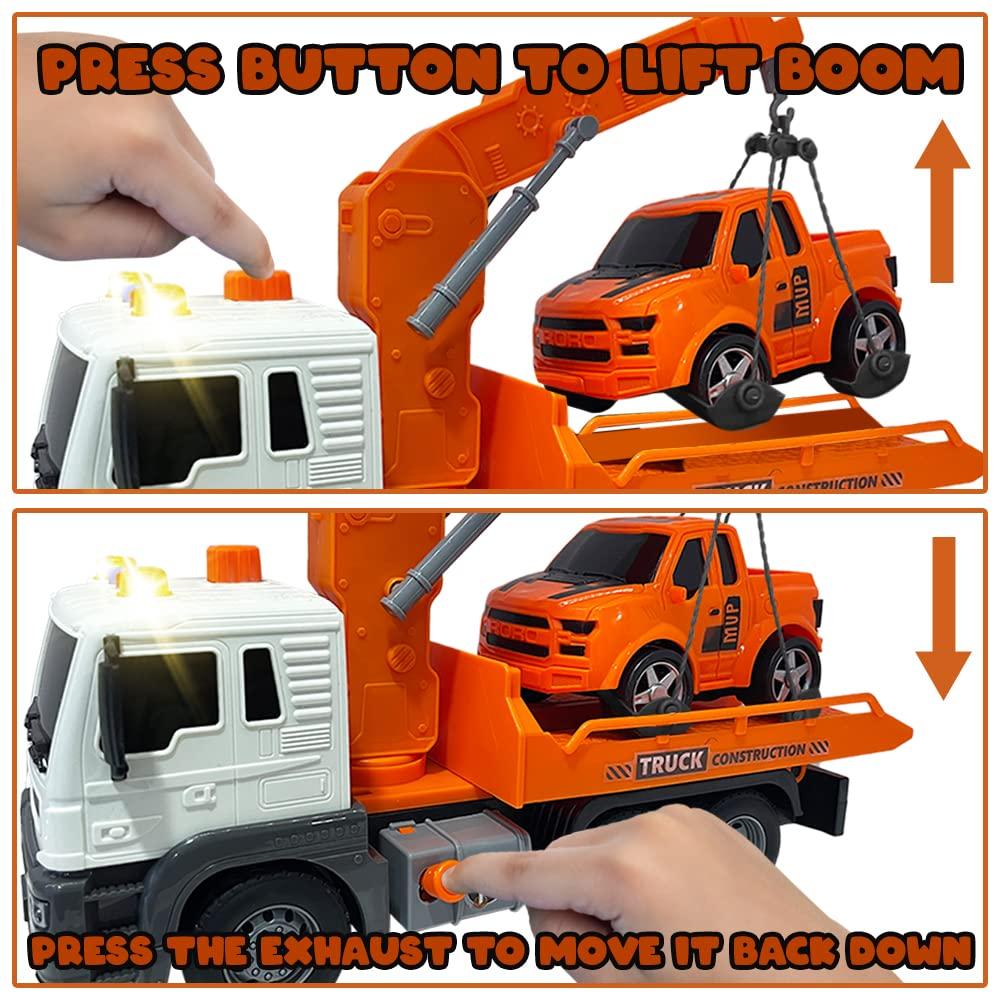 ArtCreativity ArtCreativity Light Up Tow Truck Toy, Scale Model Tow Truck with Movable Flat Bed, Lights, Sound, and Small Car Toy for Kids, Interactive Tow Truck Toys for Boys and Girls, for Ages 3 and Up