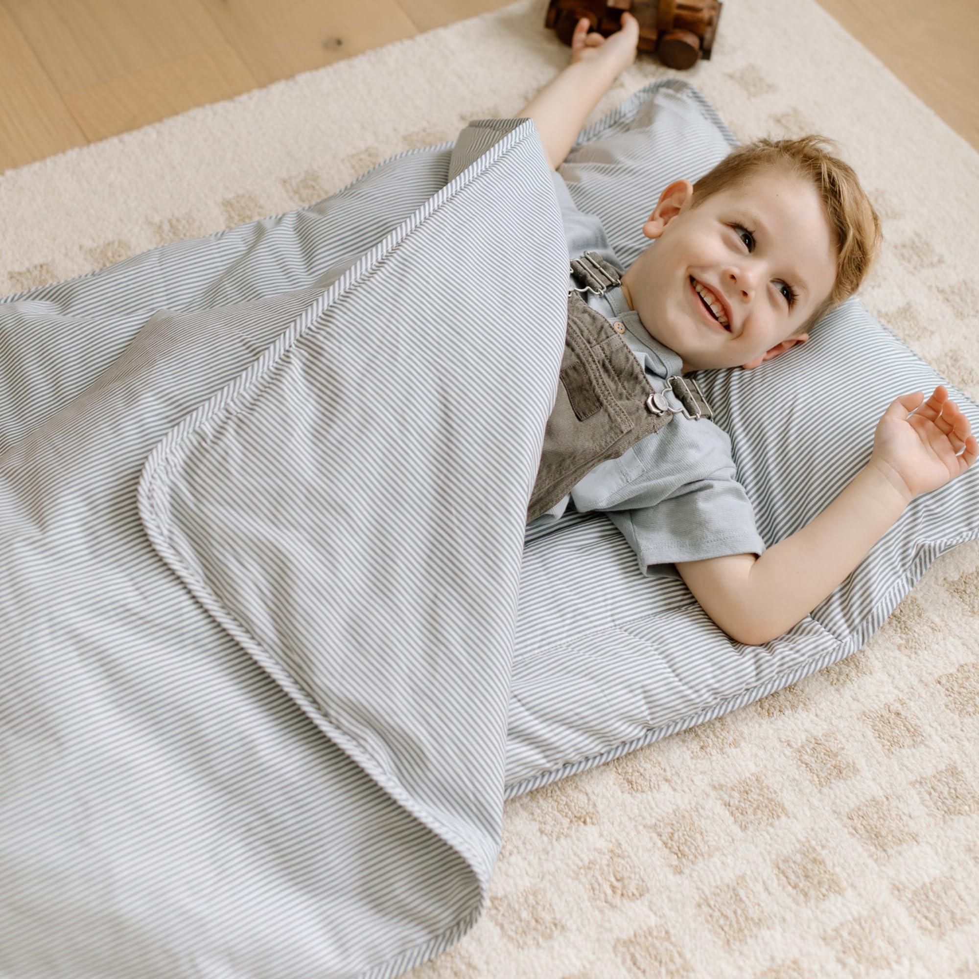 bloomere Bloomere Organic Toddler Nap Mat 100% Cotton Kids Sleeping Mat & Detachable Pillow Sleeping Bag with Soft 1.5 Pad Washable Travel Essentials Ideal Nap Mat for Daycare, Preschool, & Sleepovers