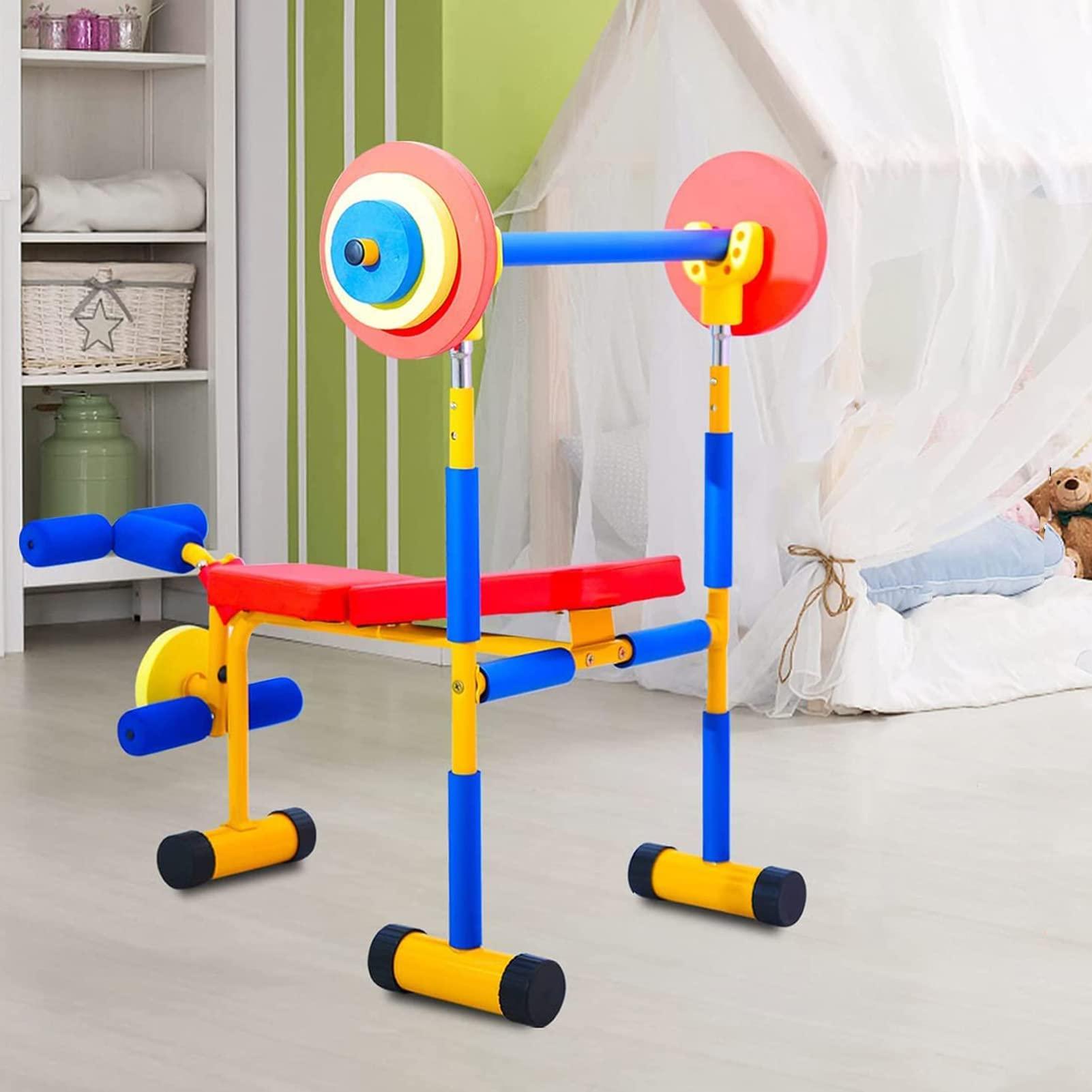 QBDGXFC QBDGXFC Children Fitness Equipment, Kids Barbell Toy Set, Kids Fitness Exercise Equipment, Weight Bench Adjustable Barbell, Bench and Leg Press, for Beginner Exercise, Boys and Girls