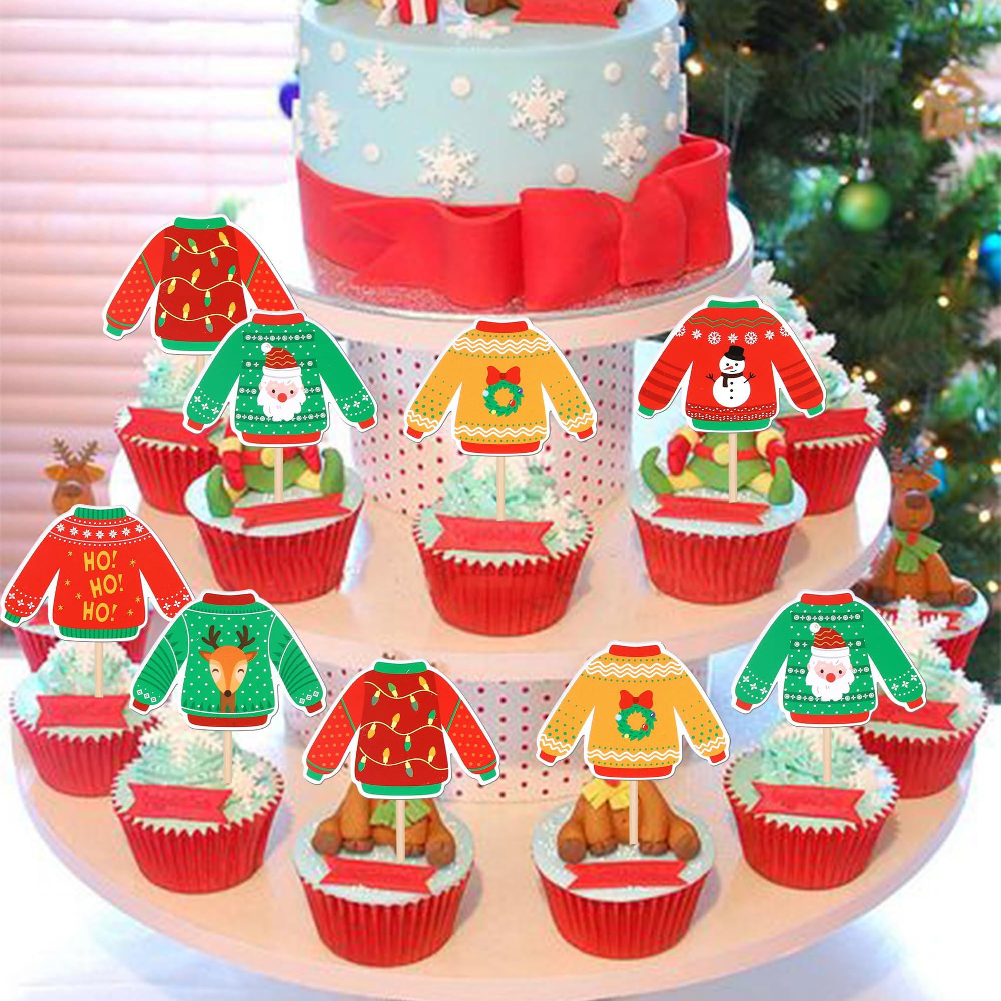 ZHUOWEISM 36 PCS Ugly Sweater Cupcake Toppers Merry Christmas Cupcake Picks Ugly Sweater Party Decorations for Christmas Ugly Sweater Theme Xmas Holiday Baby Shower Birthday Party Cake Decorations Supplies