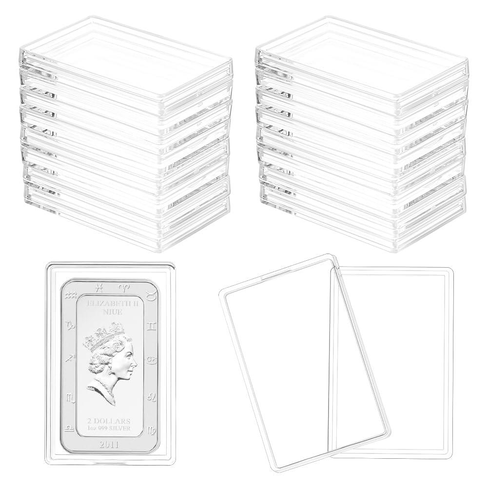 FINGERINSPIRE FINGERINSPIRE 18 Pcs Silver Bar Case Acrylic Silver Bar Holder Clear Storage Container Compatible Gold Silver Bar 1.3x2.1 Inner Storage Silver Bullion Storage for Collection of Gold Bar Silver Bar