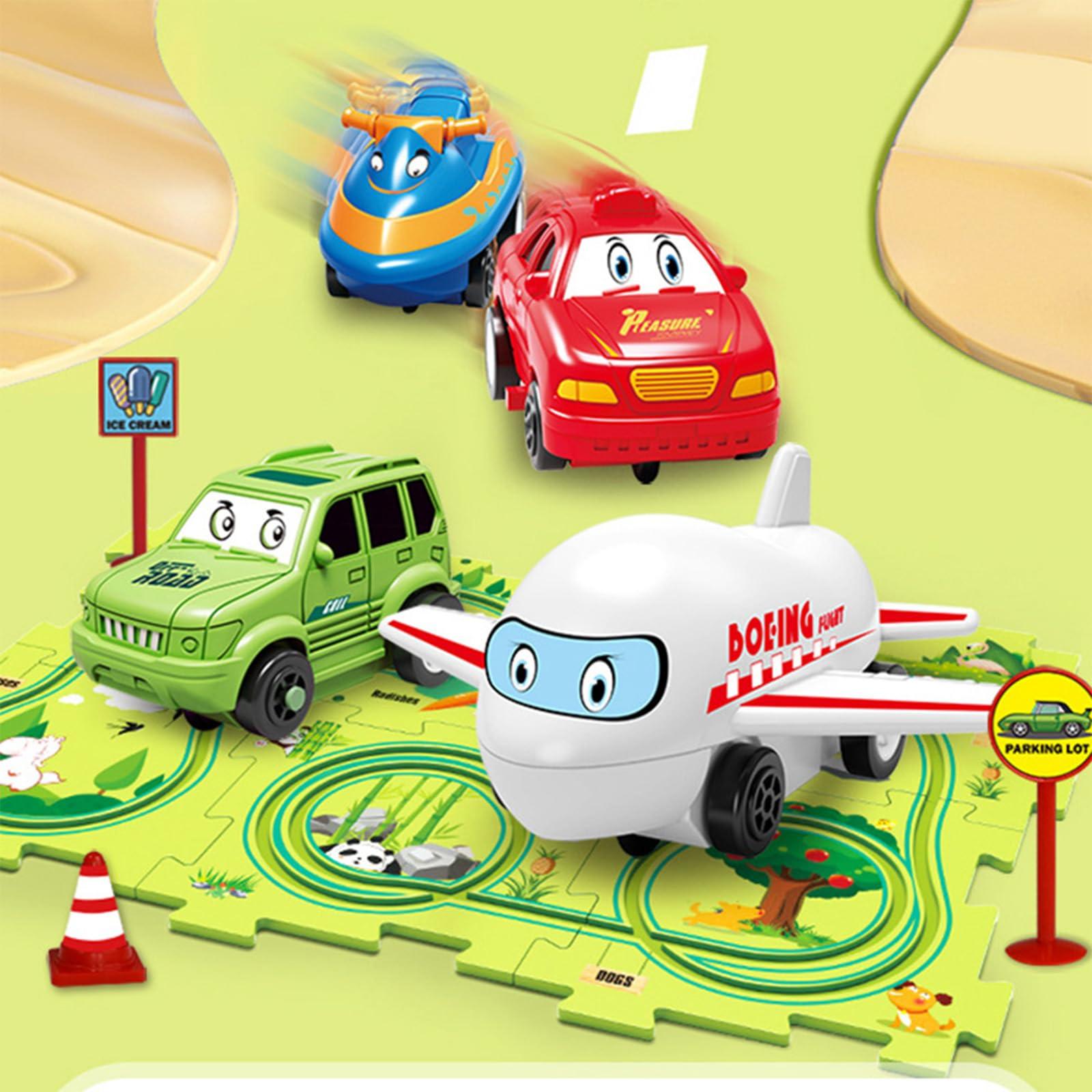 Aesinos Nukids Puzzle Racer Kids Car Track Set,Puzzle Racer Kids Car Track Set, Toys for 3 4 5 6 Year Old Boys,Rail car Puzzle Track Play Set Toys Rail car Puzzle Track Play Set (4PCS 4-in-1, 5PCS)