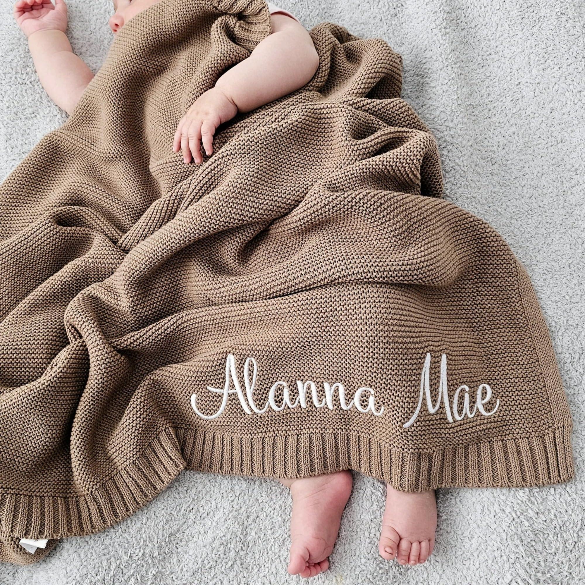 Gypsophila Personalized Baby Blanket, Custom Knit Baby Blanket with Embroidery Name, Customized Soft Knitted Baby Newborn Blanket Embroidery Patterns, Personalized Newborn Baby Gifts for Boy/Girl
