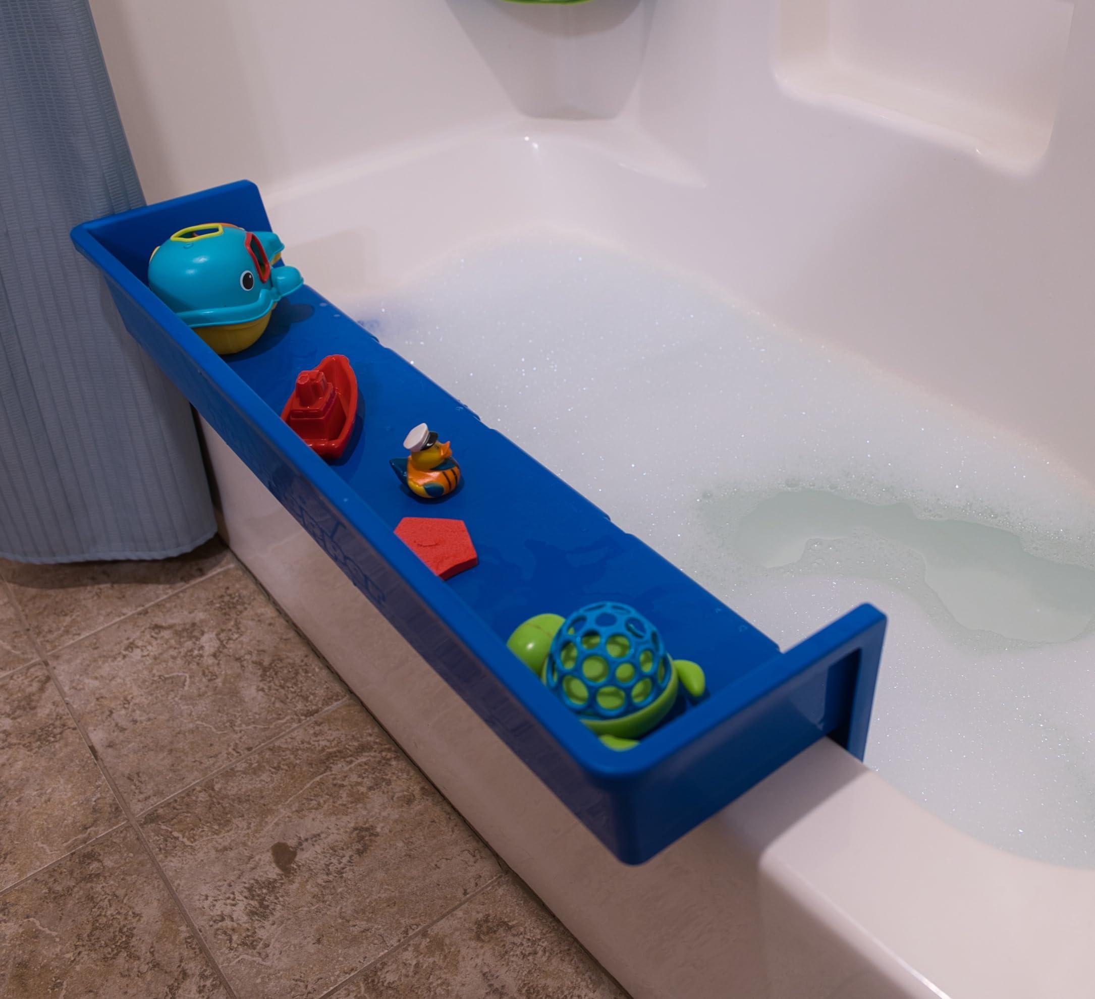 Tub Topper Tub Topper Bathtub Splash Guard Play Shelf Area -Toy Tray Caddy Holder Storage - Suction Cups Attach to Bath Tub - No Mess Water Spill in Bathroom - Fun for Toddlers Kids Baby (Blue)