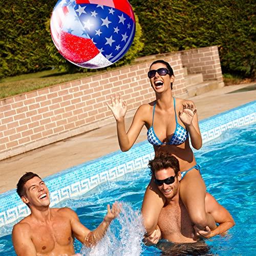 Leitee 3 Pcs Patriotic Beach Ball Inflatable Pool Beach Balls Filled with Stars Confetti 16 Inch Large Beach Balls Pool Party Float Pool Balls Set Glitter Star Decorations Party Glitter Star Beach Toys