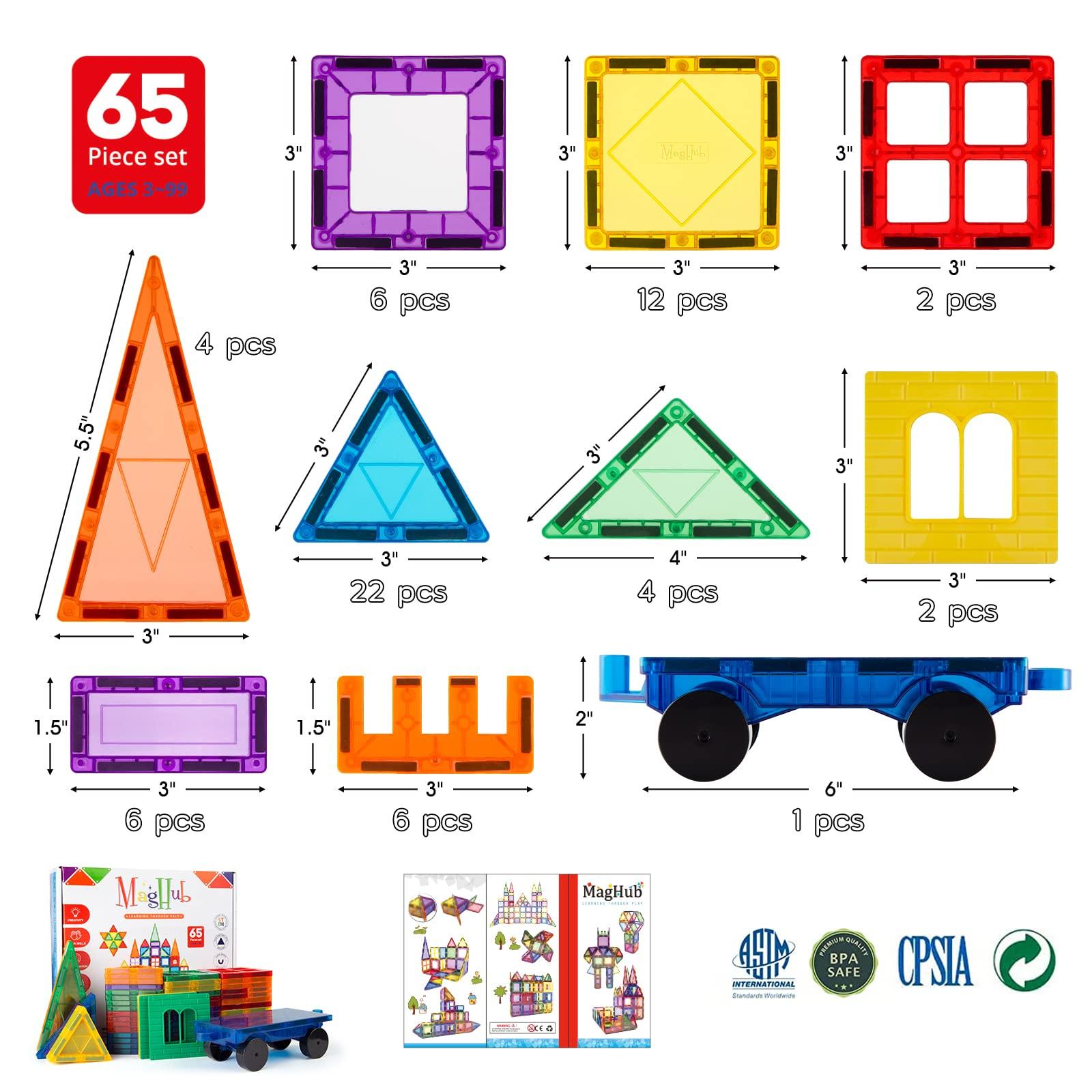 thumbnail image 2 of 65-Piece Magnetic Building Blocks Set - STEM Educational Toys For Kids 2 of 11