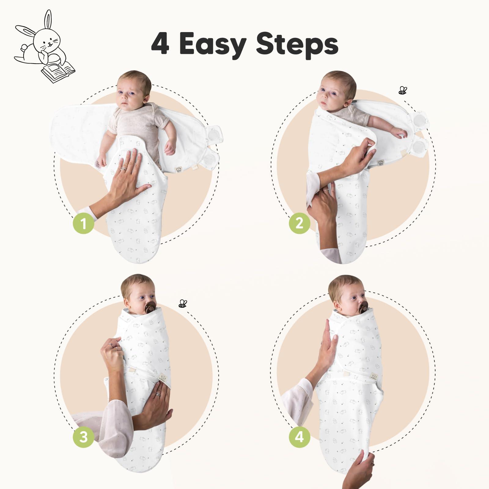 KeaBabies 3-Pack Organic Baby Swaddle Sleep Sacks - Newborn Swaddle Sack, Ergonomic Baby Swaddles 0-6 Months,Swaddles for Newborns, Baby Sleep Sack, Baby Swaddle Blanket Wrap,Baby Essentials(Bunnies, L)