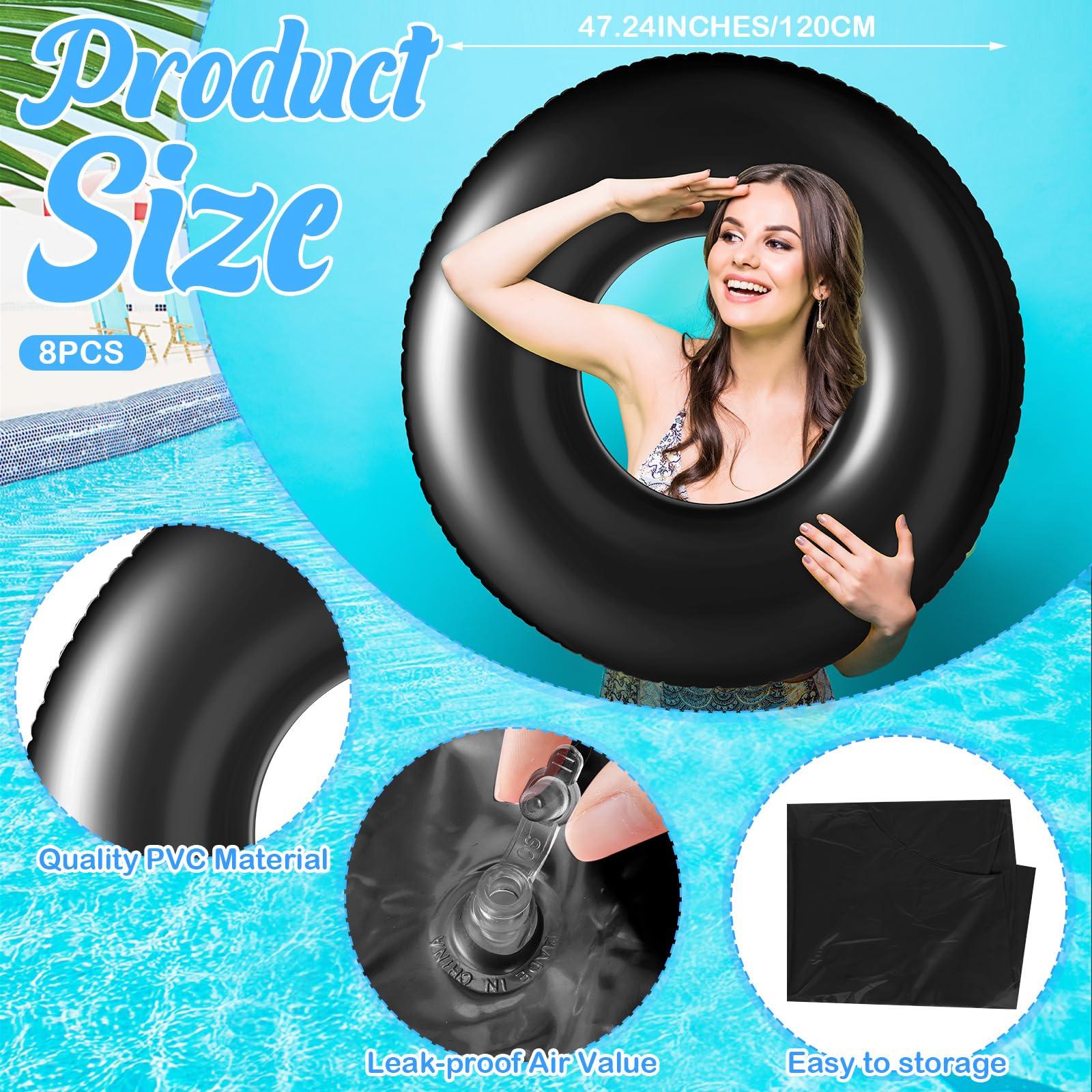 Gemscream Gemscream 8 Pcs Large Inflatable Pool Float 36 Inches Swimming Ring Pool Floats Adult Inflatable Tube for Summer Vacation Beach River Bachelorette Wedding Party Supplies(Black)