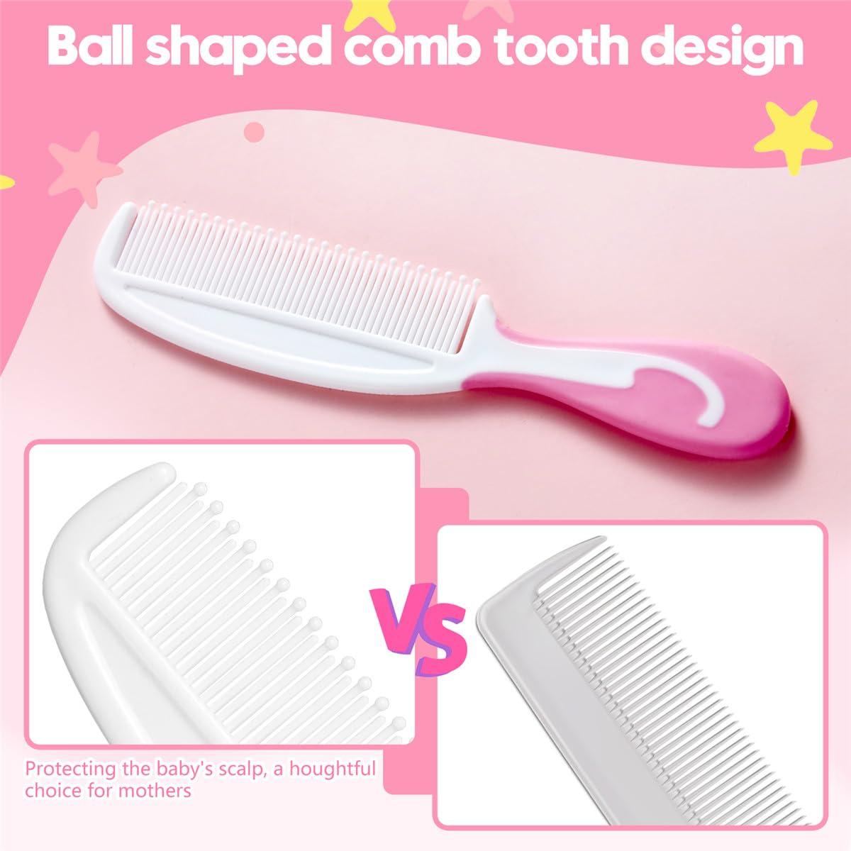Little Angel Baby Hair Brush and Comb Sets, New Born Baby Hair Brushes, Perfect Baby Registry Gift for Newborns(Pink)