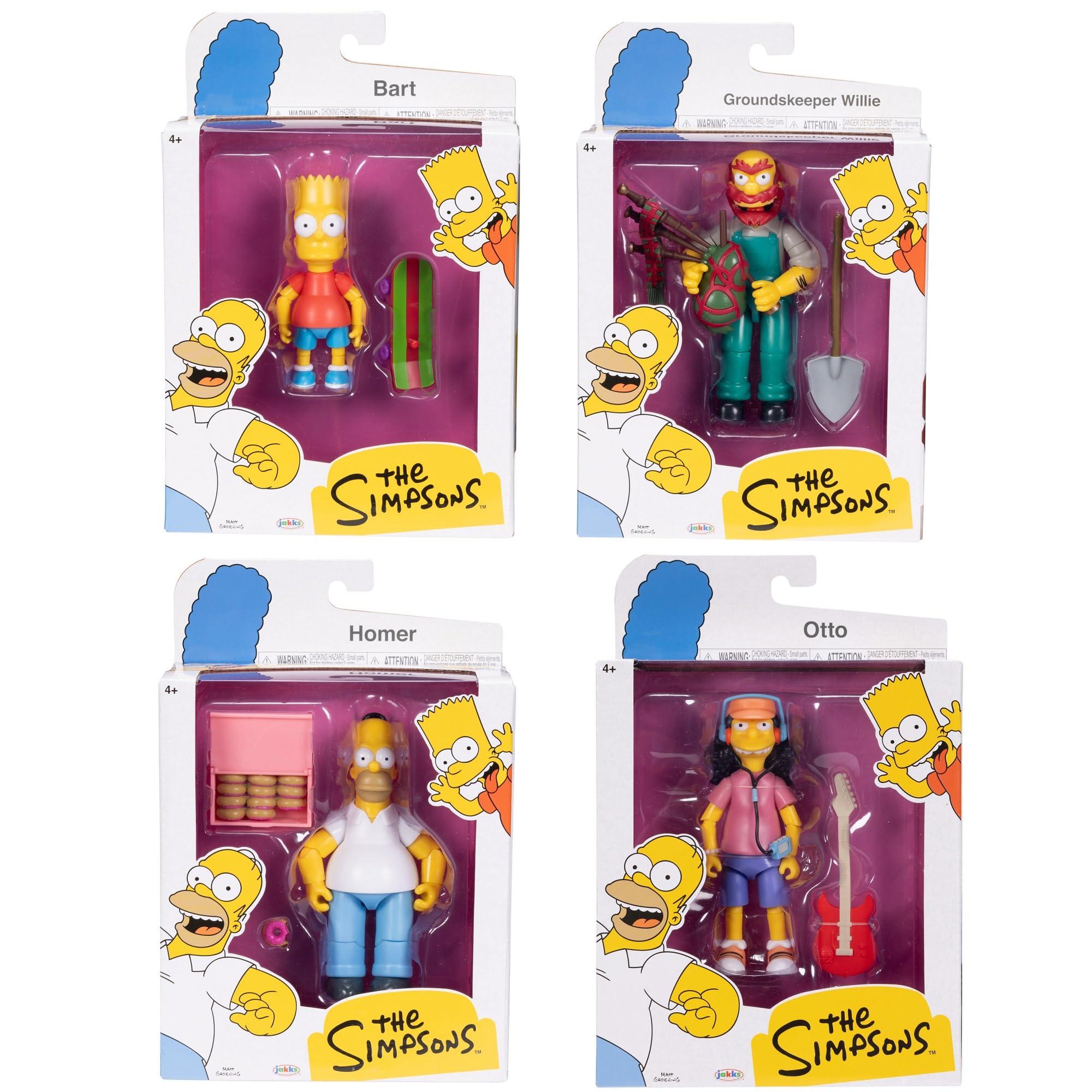 Disney Disney The Simpsons Action Figures 4-Pack 5-Inch Collectible Figures from Jakks Pacific's Wave 1 - Homer, Bart, Groundskeeper Willie, and Otto