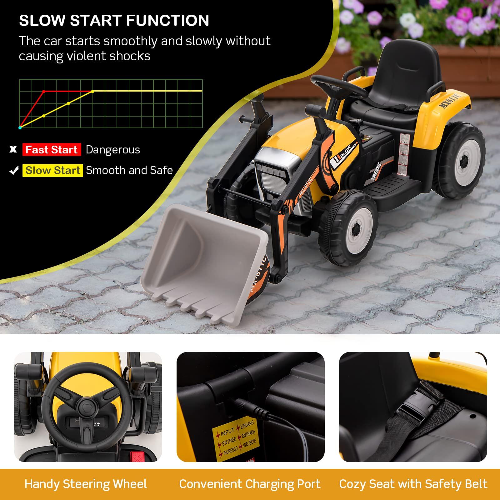 HONEY JOY HONEY JOY Ride On Excavator, 12V Kids Bulldozer Ride On Car w/Remote Control, Electric Construction Vehicle for Kids Digger, 3 Speeds, Adjustable Digging Bucket, Ride On Tractor for Boys Girls(Yellow)