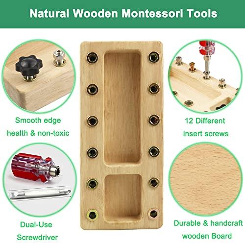 Inslat Inslat Montessori Screwdriver Board Set, Wooden Montessori Toys for 3 4 5 Year Old Kids, Educational Screw Board Sensory Learning Toys STEM Fine Motor Skills Toys