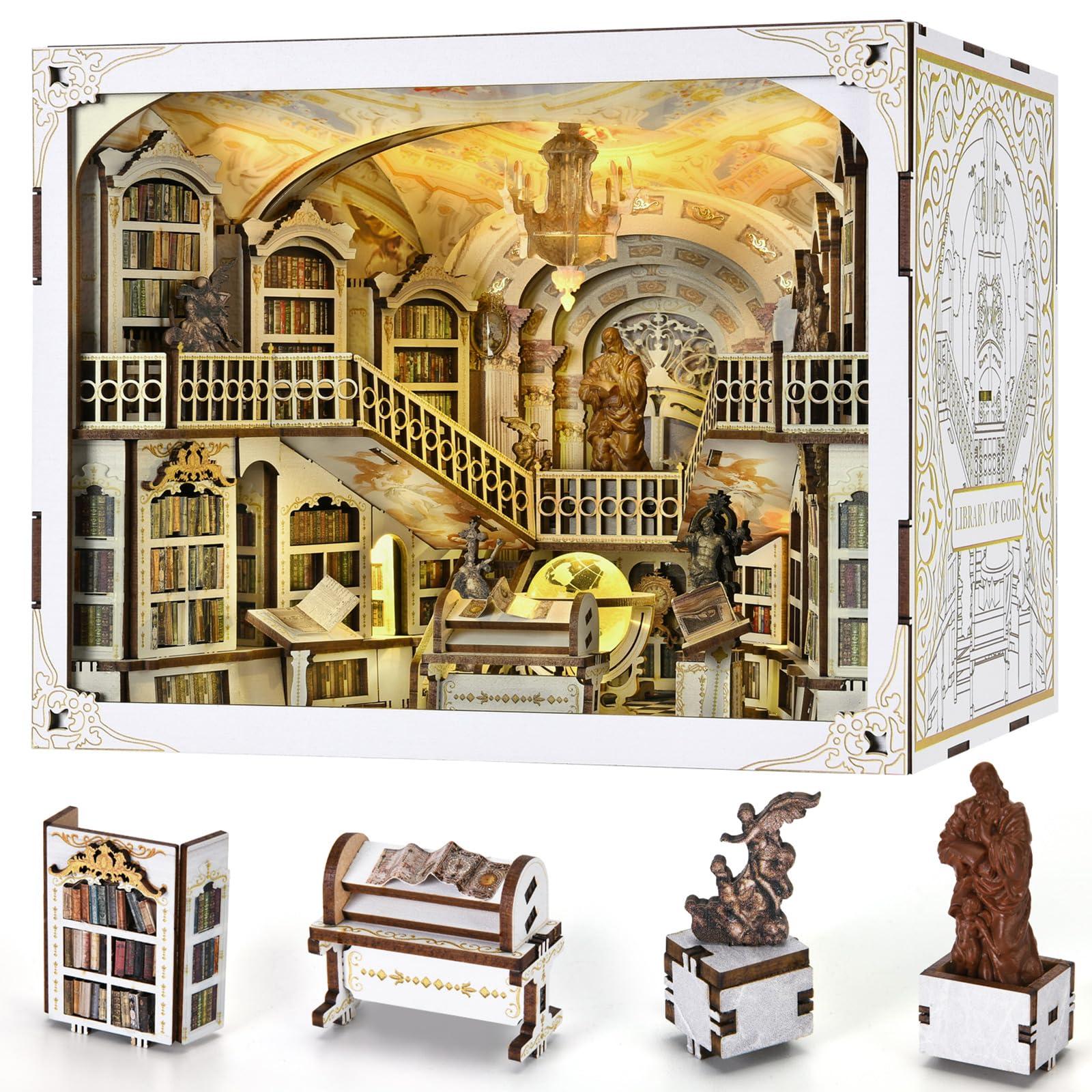 MiniCity MiniCity Book Nook Kit, DIY DIY Miniature Dollhouse for Adults, Beyond Library 3D Wooden Puzzle Bookend Bookshelf Insert Decor with LED Light Gifts for Book Lovers (Library of Gods Max)