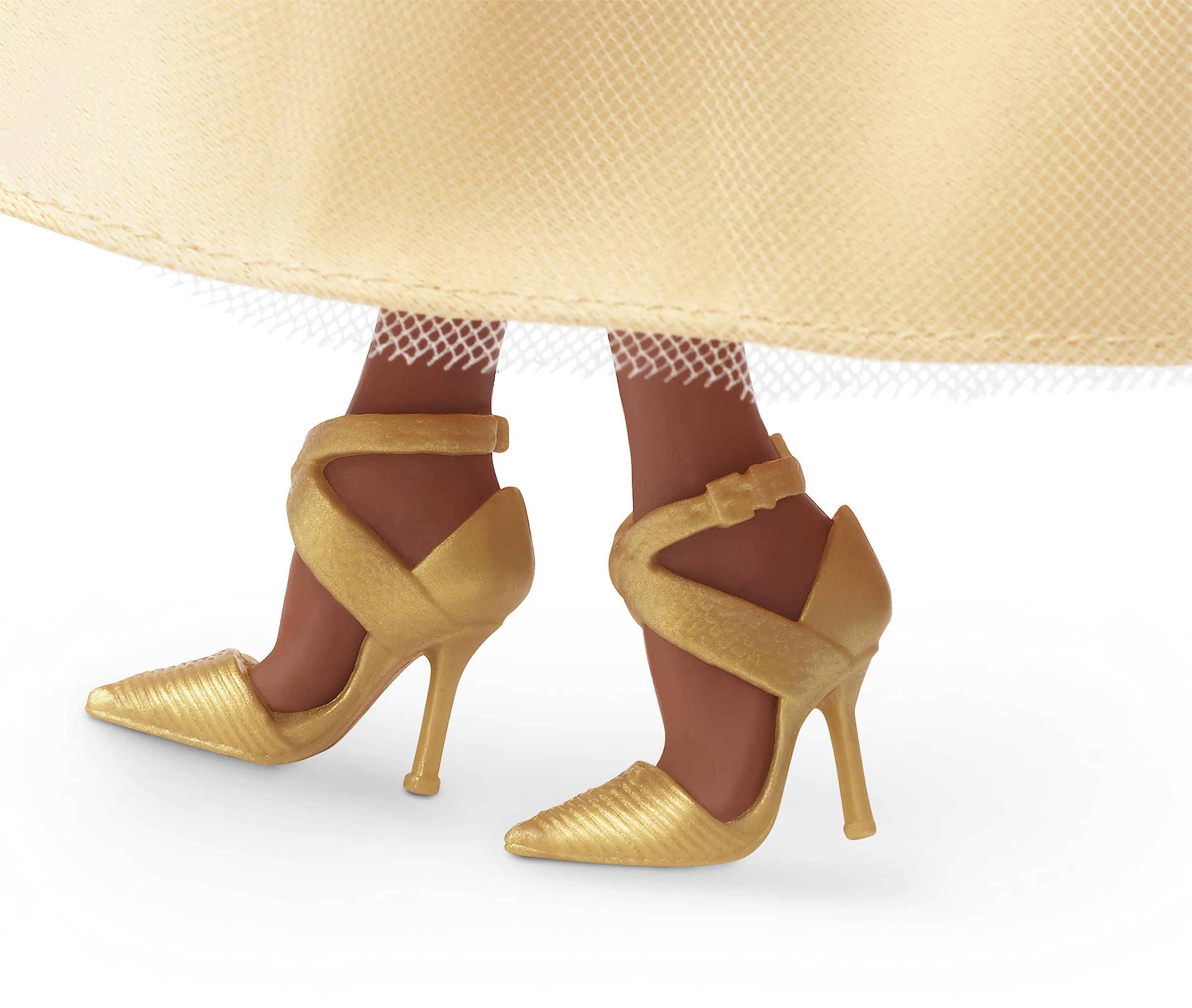 Barbie Barbie Signature Doll, 2023 Holiday Collectible with Golden Gown & Dark Brown Hair, Doll Stand & Displayable Packaging