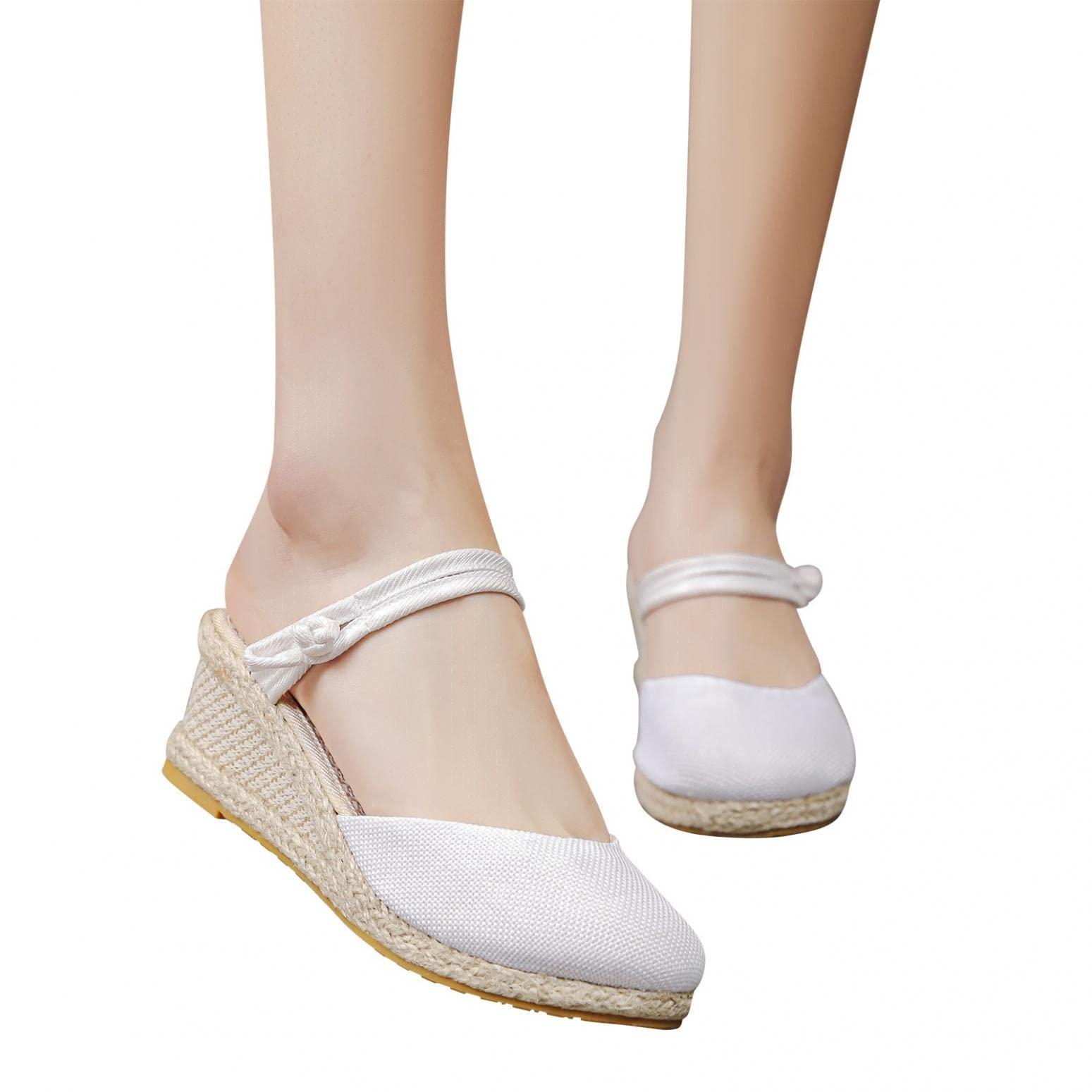 Hbeylia Hbeylia Wedge Platform Loafers for Women Ladies Fashion Casual Espadrille Vintage High Heeled Closed Round Toe Sandals Autumn Summer Elastic Cross Ankle Strap Beach Walking Shoes