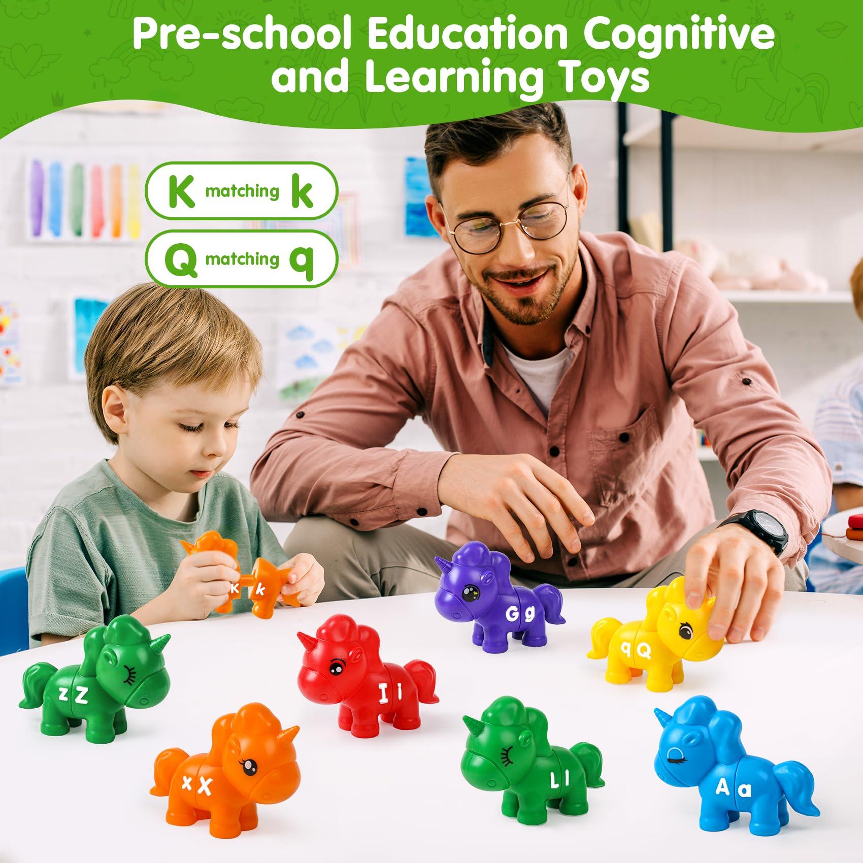 CZTCDP ABC Letters Matching Unicorn Toy Double-Sided Uppercase & Lowercase Alphabet Learning Toys Montessori Sorting Game Preschool Educational Game Set Fine Motor Skill Gifts For Toddlers 3 4 5 Years Old