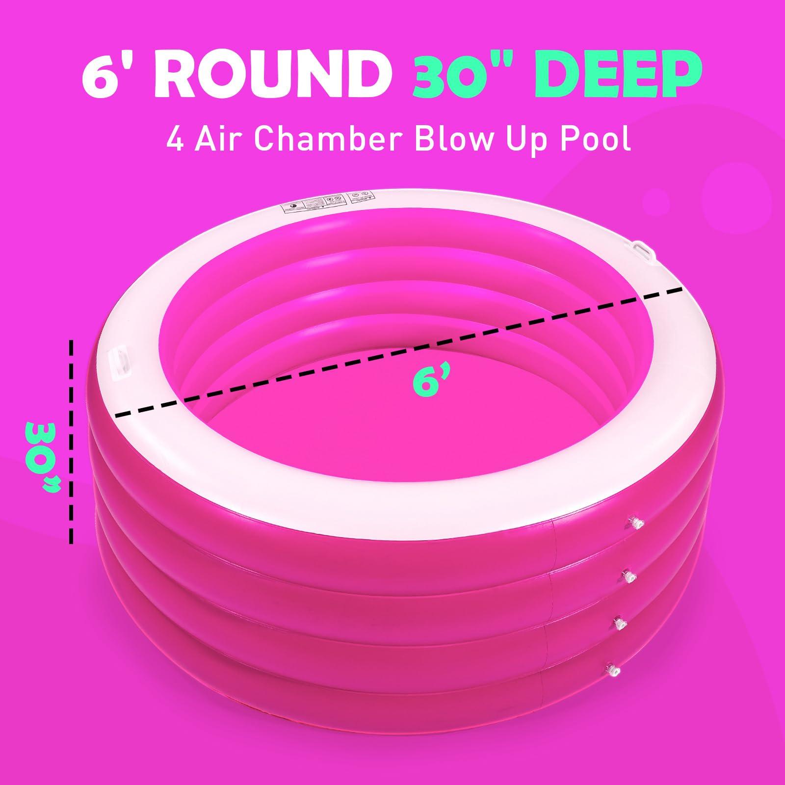 Biange Biange Blow Up Pool, 72\" X 30\" Deep Round Inflatable Swimming Adult Pool, Backyard Inflatable Pool for Kids Swimming, Pink