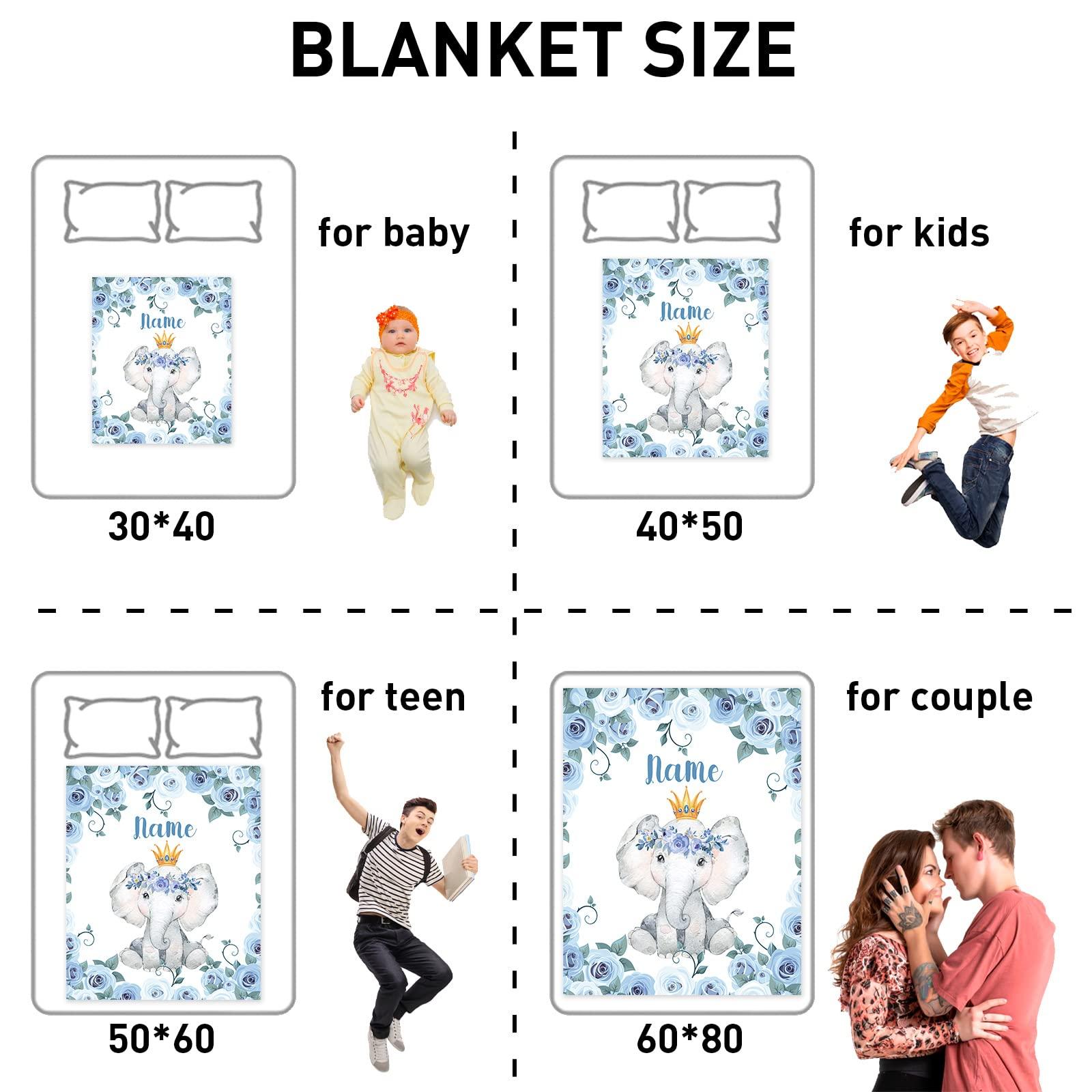 KAINSY KAINSY Personalized Elephant Baby Throw Blanket for Boys Girls Custom Name Nursery Bed Blankets for Newborn Kids Birthday Gifts, Blue, 30 x 40inch