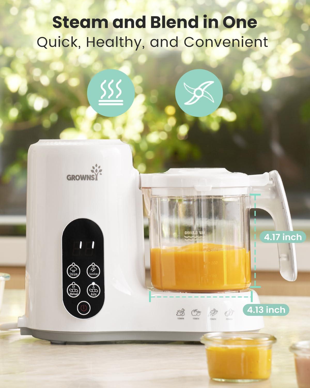 GROWNSY GROWNSY Baby Food Maker with Steam Basket, One Step Baby Food Processor Steamer Puree Blender Grinder Mills Machine, Auto Cooking Grinding and Sterili-zing for Healthy Homemade Baby Food, BPA-Free