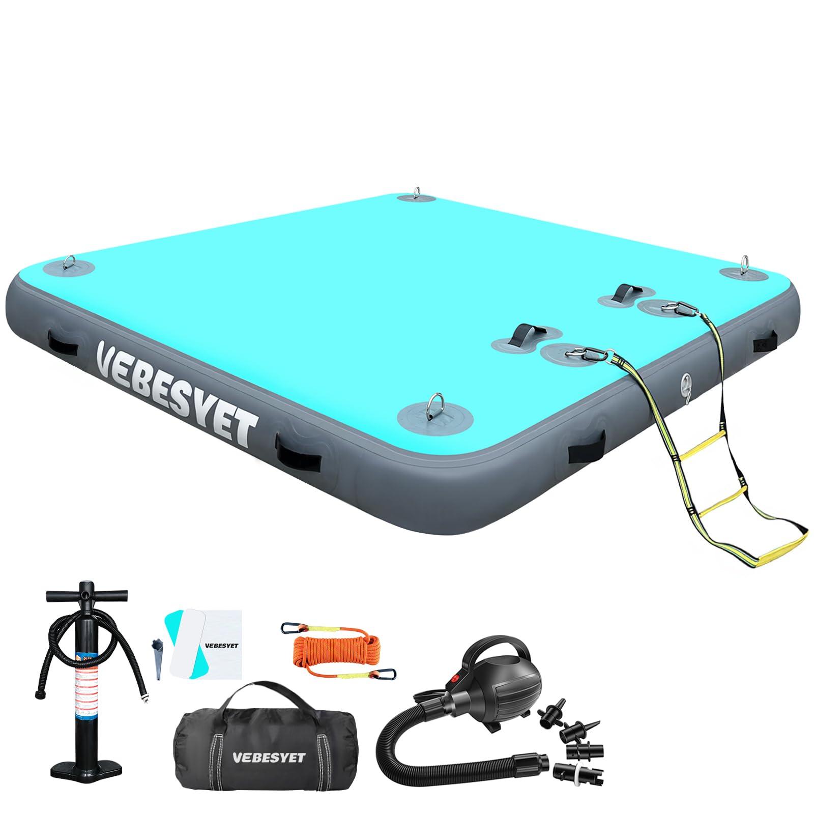 VEBESYET VEBESYET Inflatable Floating Dock Platform, 8ft 6.6ft 8" Inflatable Dock Floats Multi Person Floating Island Raft for Lake Pool Beach Ocean