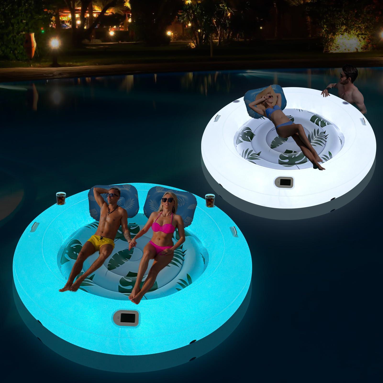 Alpcouts Alpcouts Inflatable Tanning Pool Lounger Float with Lights, Solar Giant Suntan Tub Pool Float Adults, 79'' x 79'' Extra Large Sunbathing Pool Lounge Raft Round Tanning Bed for Pool, Backyard, Lake.