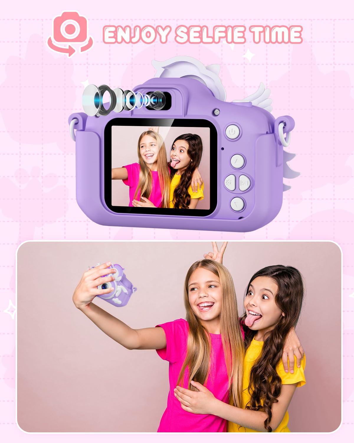 GREENKINDER GREENKINDER Kids Camera, Toddler Digital Camera for Ages 3-12 Girls Boys Childrens, Christmas Birthday Gifts, Selfie 1080P HD Video Camera for 3 4 5 6 7 8 9 Years Old Little Girls Boys Toys Purple
