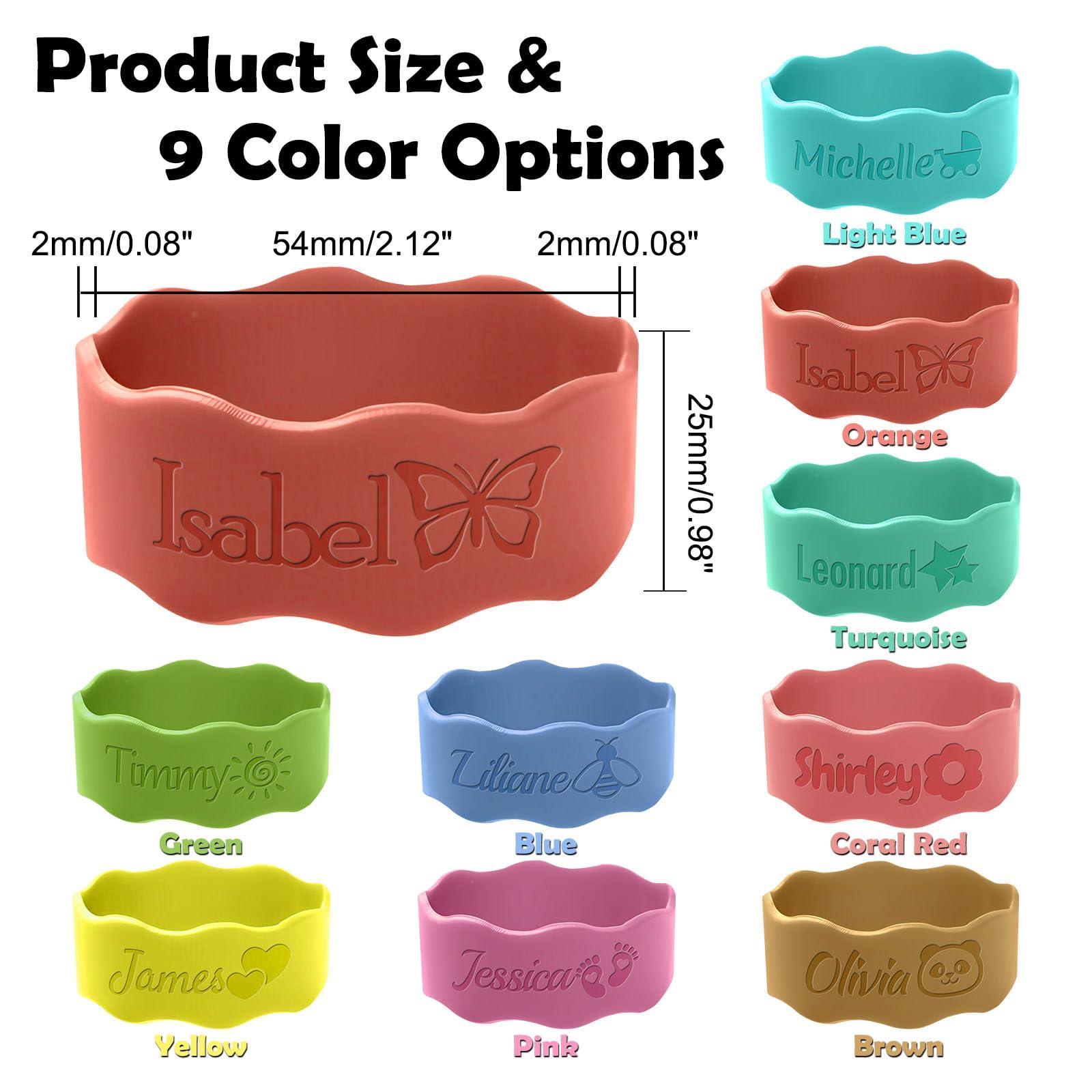 Yananka Custom Baby Bottle Labels Reusable Silicone Name Bands Personalized (up to 10Pcs) Waterproof Anti-Slip for Daycare Customized Newborn Girl Boy Kids Gift