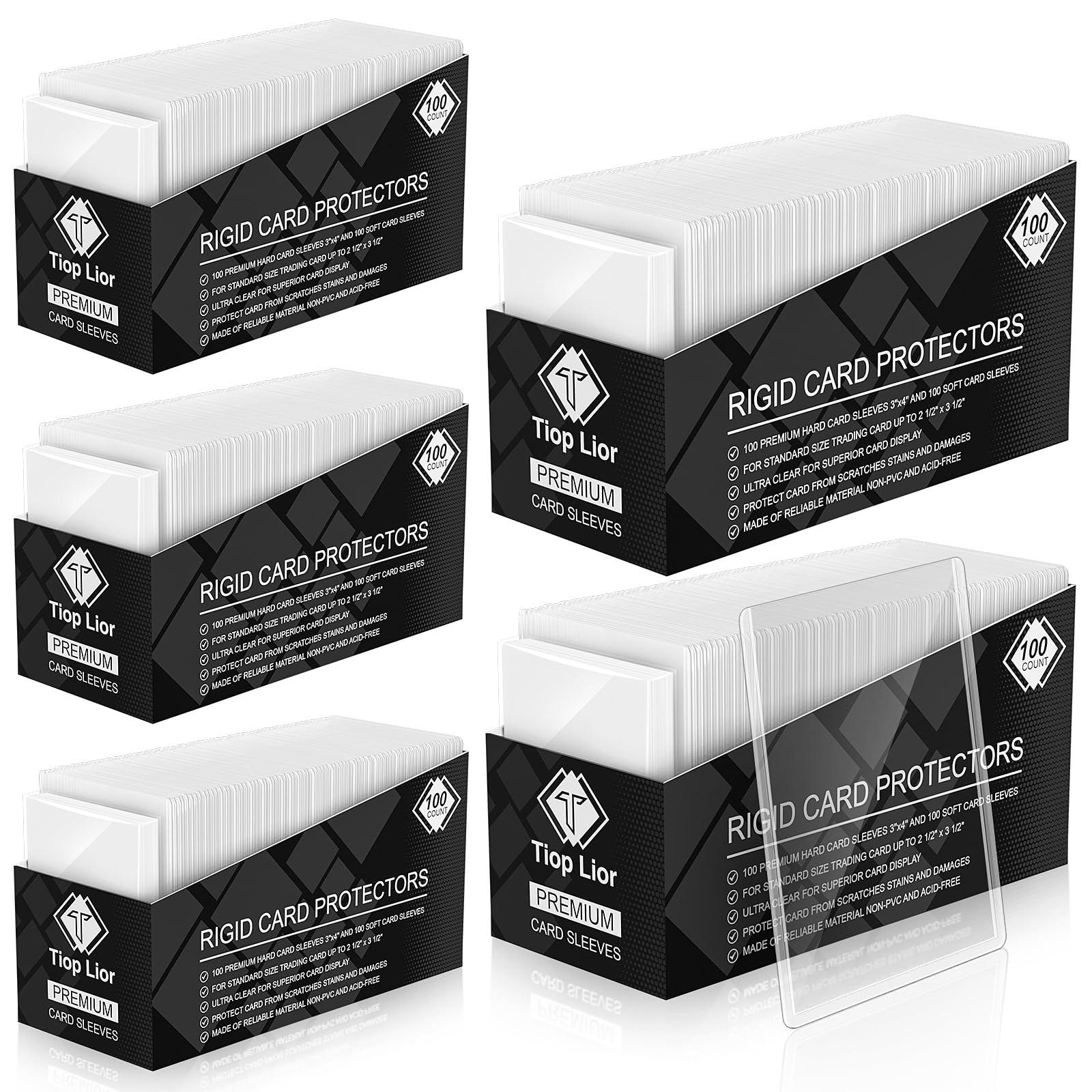 TiopLior 1000 Card Sleeves Hard Sleeves for Cards, 3\"x4\" Baseball Card Protectors Hard Plastic, 35pt Card Holders for Baseball Cards, Football Cards (500 Hard Sleeves + 500 Clear Sleeves)