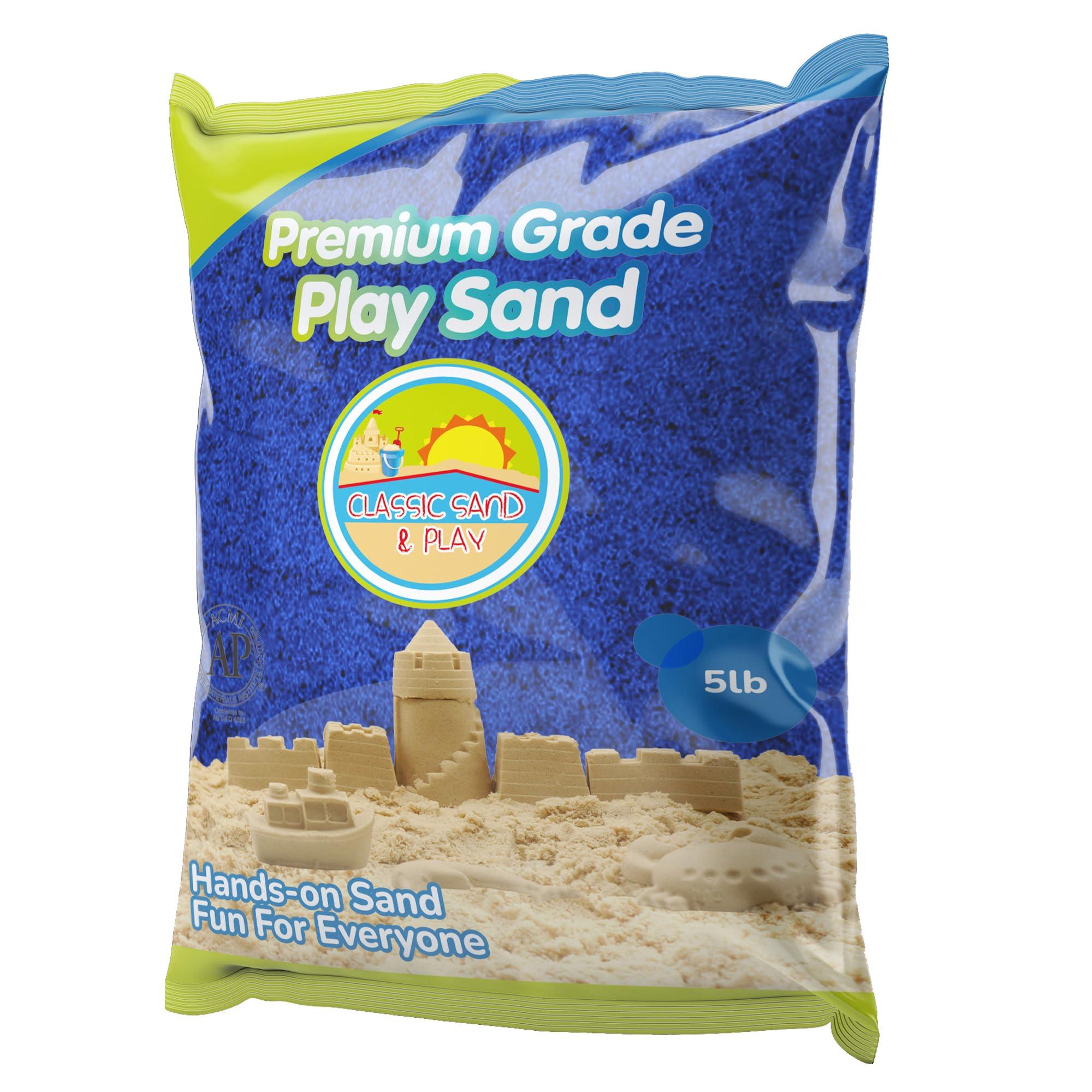 CLASSIC SAND & PLAY Classic Sand and Play Blue Colored Play Sand, 5 lb. Bag, Natural and Non-Toxic, Fun Wet and Dry Indoor and Outdoor, Sandbox, Therapy, and Table Use, Building, Stimulate Sensory Needs